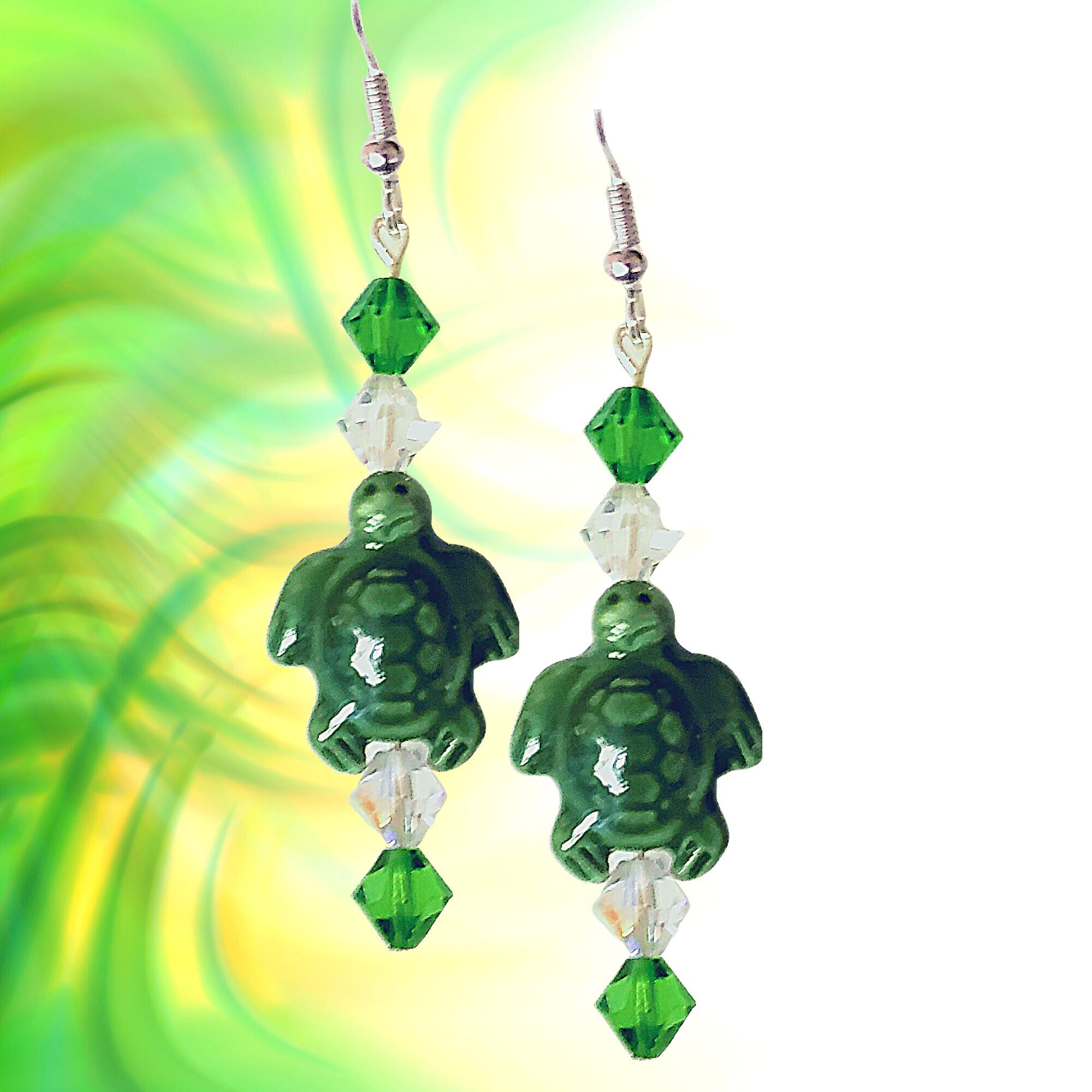 Turtle Lovers Glossy Howlite Earrings-MANY COLORS-Sea Life Earrings-Ocean Earrings-Girls Gift Earrings - Kawaii Earrings-Dangle Sea Earrings - Thumbnail 3