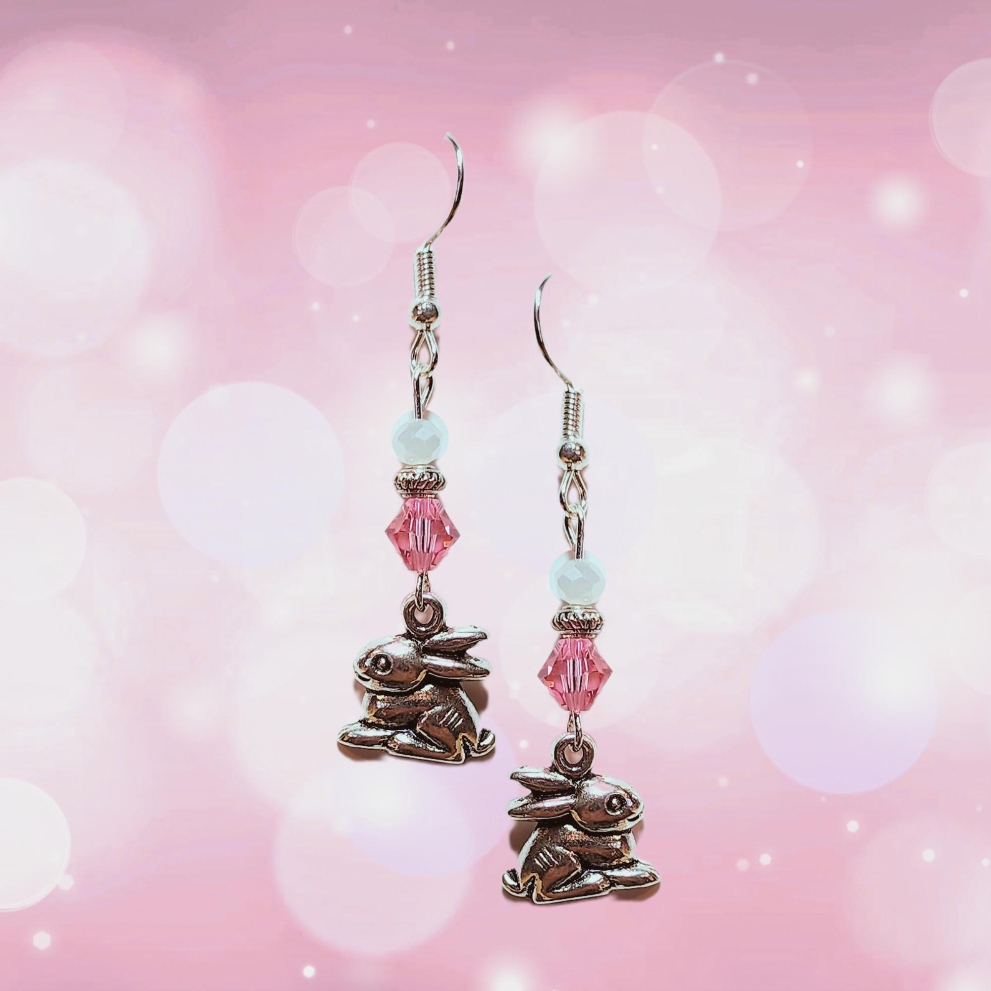 Easter Bunny Earrings - Silver Bunny Gift - Easter Bunny Jewelry - Silver Rabbit Earrings - Easter Earring Gift - MANY COLORS AVAILABLE
