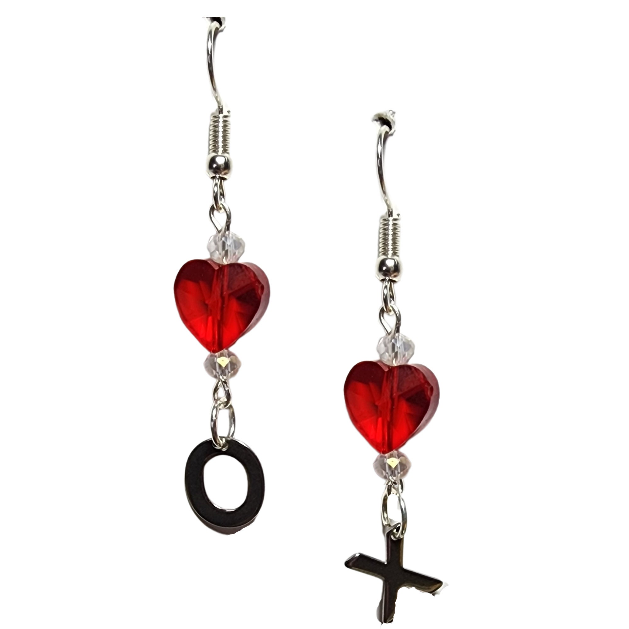 Red Heart Earrings - Silver Rhinestone Earrings - Crystal Heart Jewelry - Mother's Day Gift - Valentine's Gift - Birthday Gift - Thumbnail 2