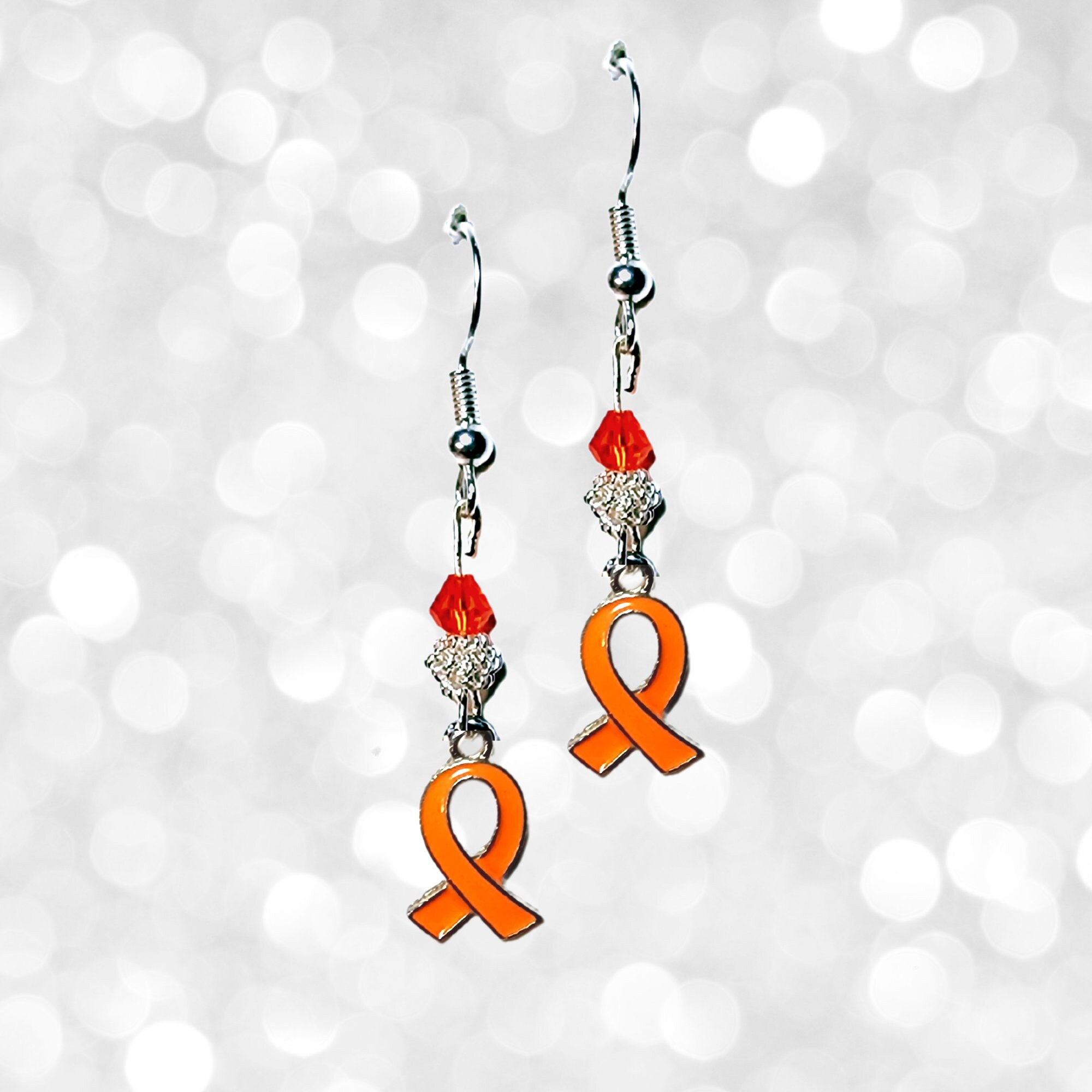 Orange Ribbon Cancer Awareness Earrings - Kidney Cancer Awareness Earrings - Leukemia Awareness Earrings - Orange Crystal Cancer Gift
