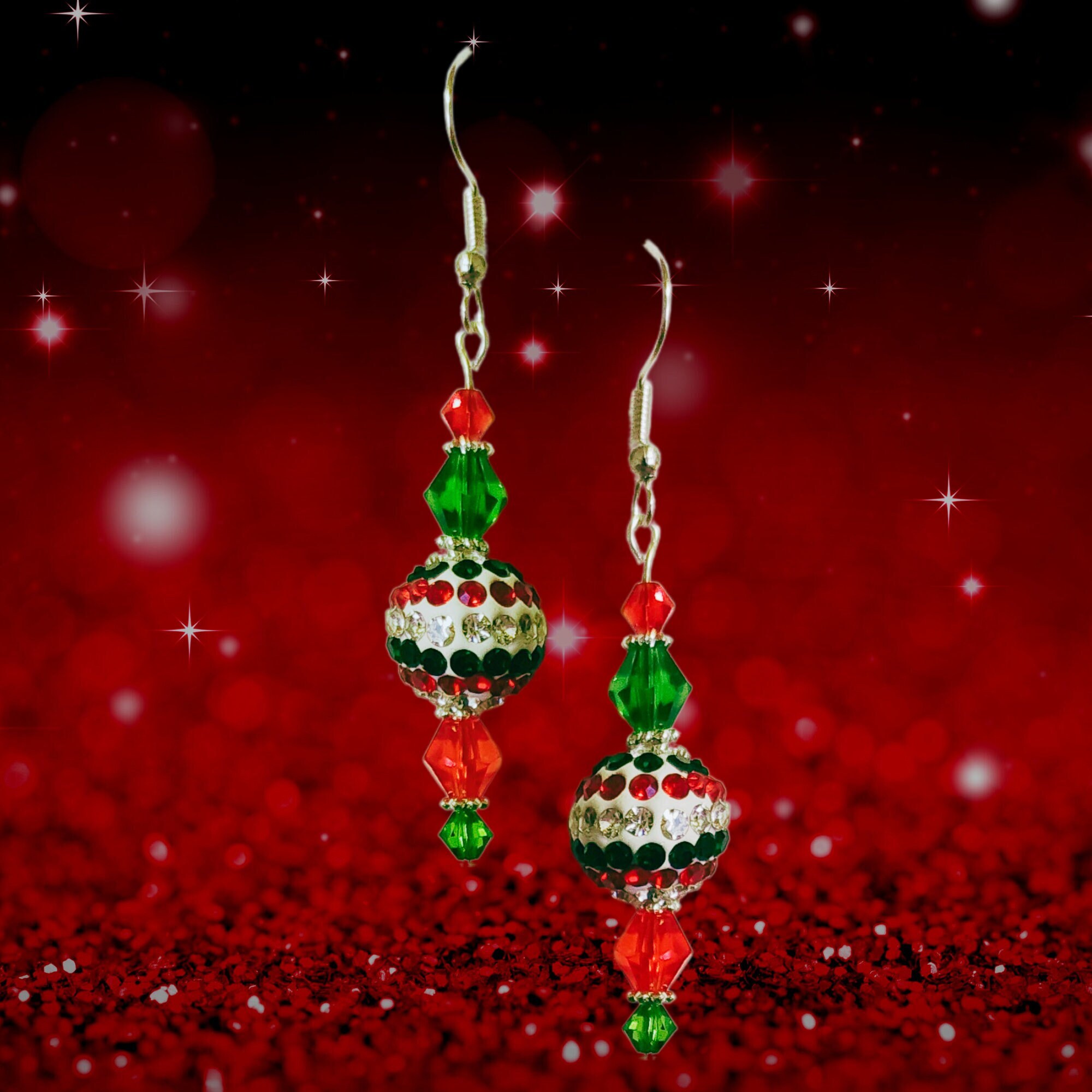Christmas Colors Earrings - Christmas Color Rhinestone Earrings - Christmas Gift Earrings - Red Crystal Earrings - Green Crystal Earrings