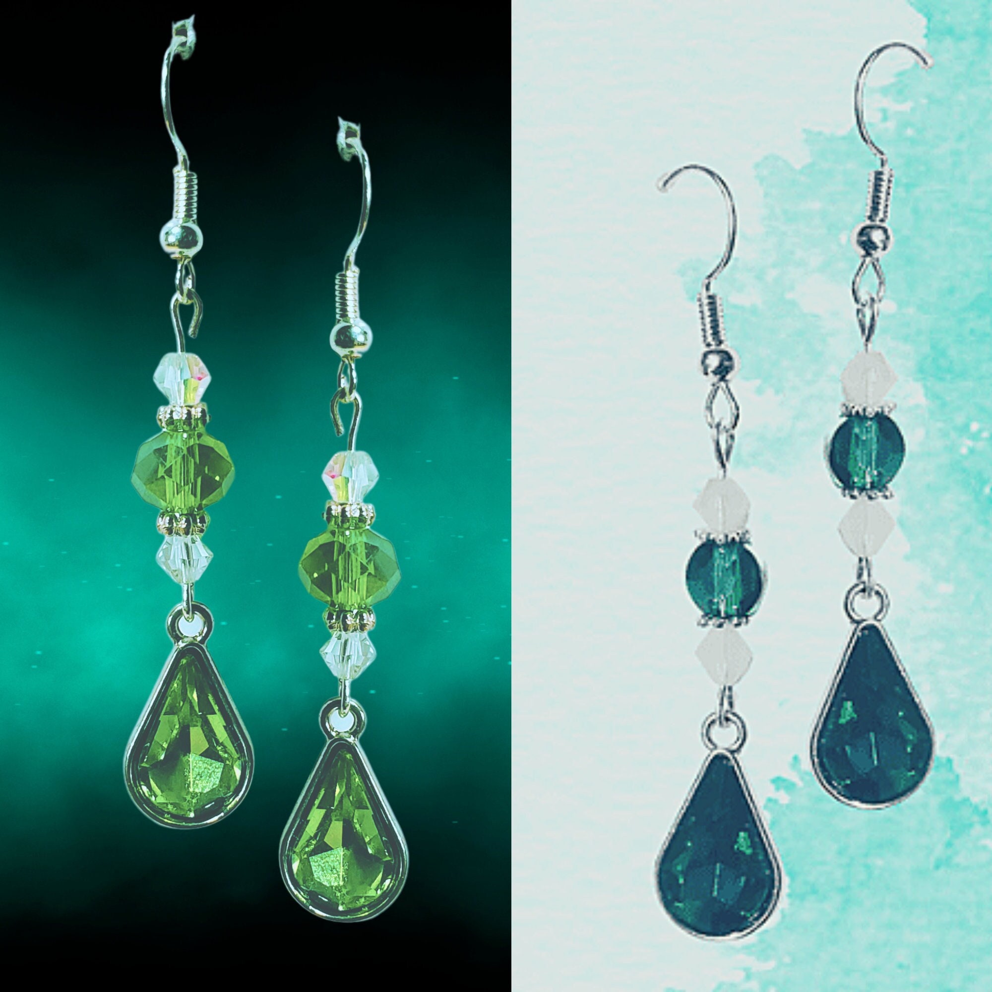 Green Teardrop Earrings - Teal Green Crystal Earrings - Elegant Green Long Earrings - St. Patrick's Day Earrings - Birthday Gift Earrings