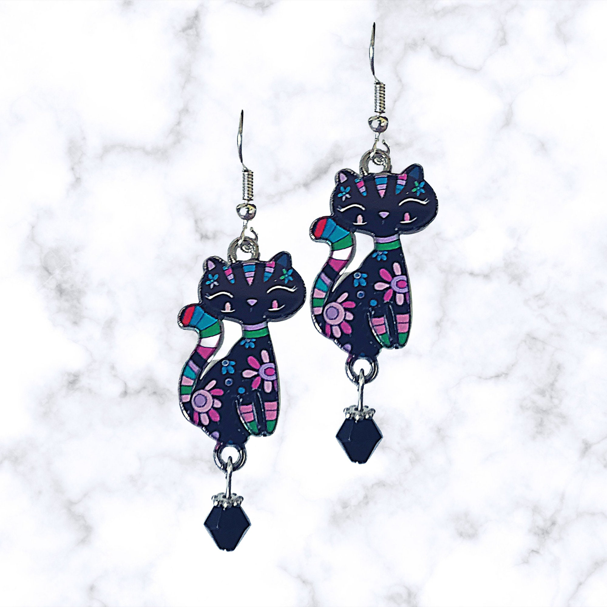 Cat Lovers Earrings - MANY COLOR Cat Earrings-Cute Cat Earrings - Kawaii Earrings - Gift Earrings - Cat Lovers Gift - Cat Jewelry - Handmade - Thumbnail 2