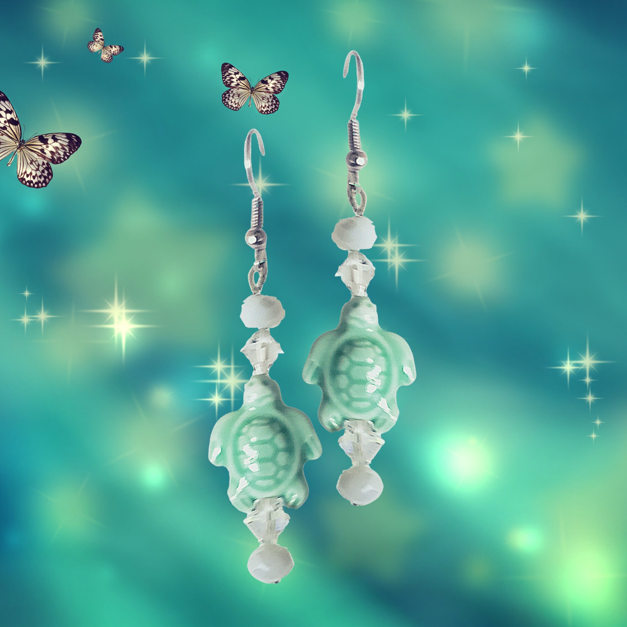 Turtle Lovers Glossy Howlite Earrings-MANY COLORS-Sea Life Earrings-Ocean Earrings-Girls Gift Earrings - Kawaii Earrings-Dangle Sea Earrings - Thumbnail 5