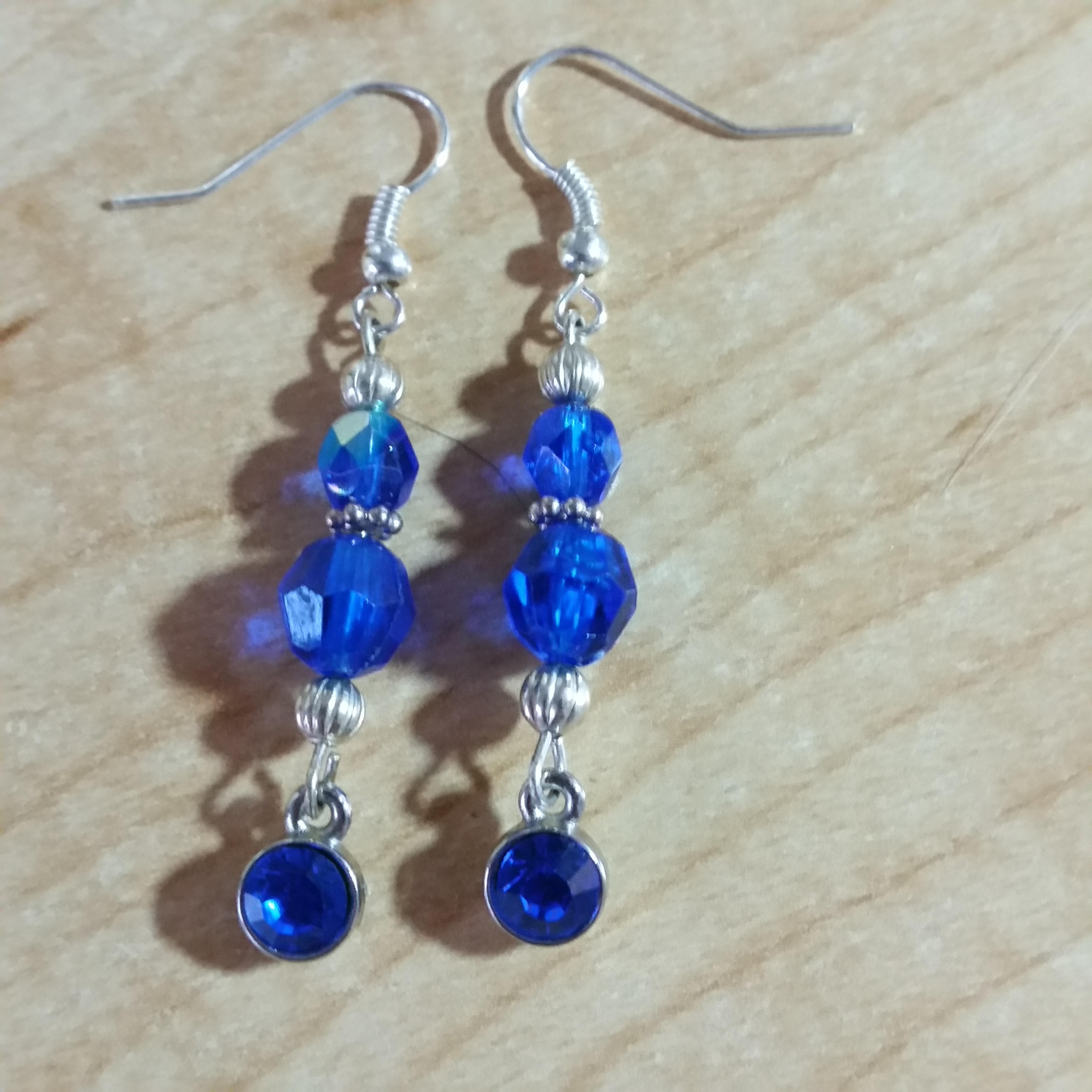 Blue Statement Earrings - Blue Crystal Earrings - Christmas Gift - Birthday Gift for her - Handmade Dangle Earrings - Thumbnail 4