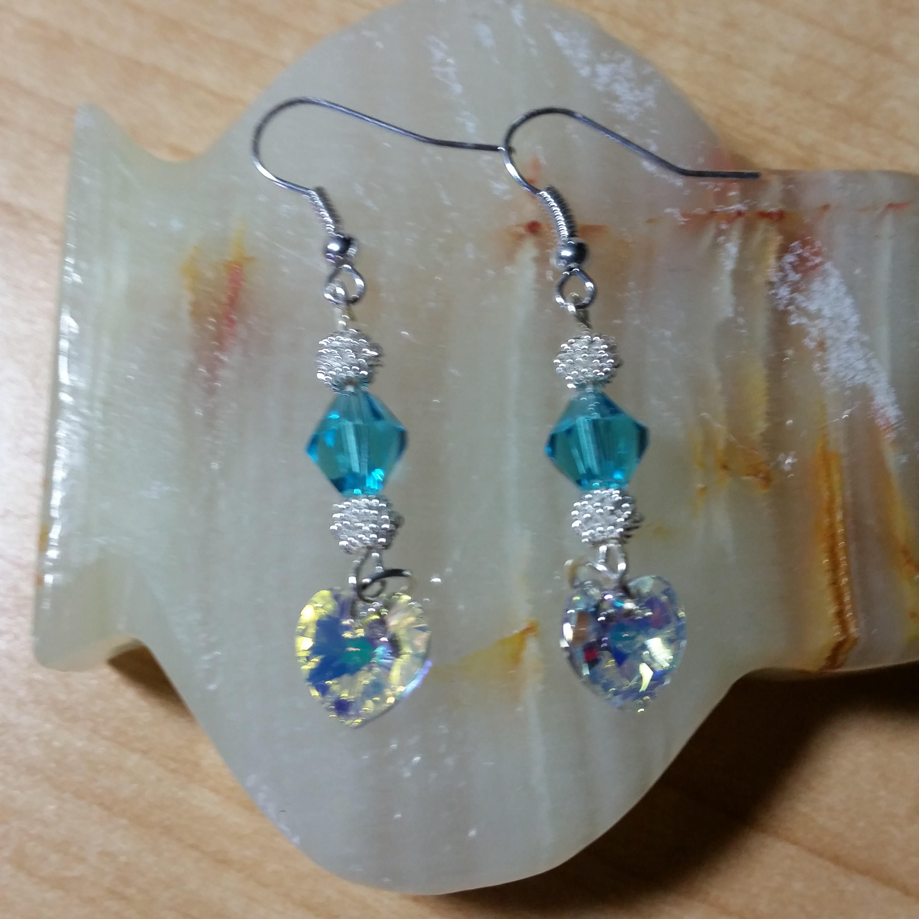 Handmade Swarovski Earrings - Blue Crystal Earrings - Crystal Heart Earrings - Statement Earrings - Christmas Gift - Birthday Gift - - Thumbnail 5