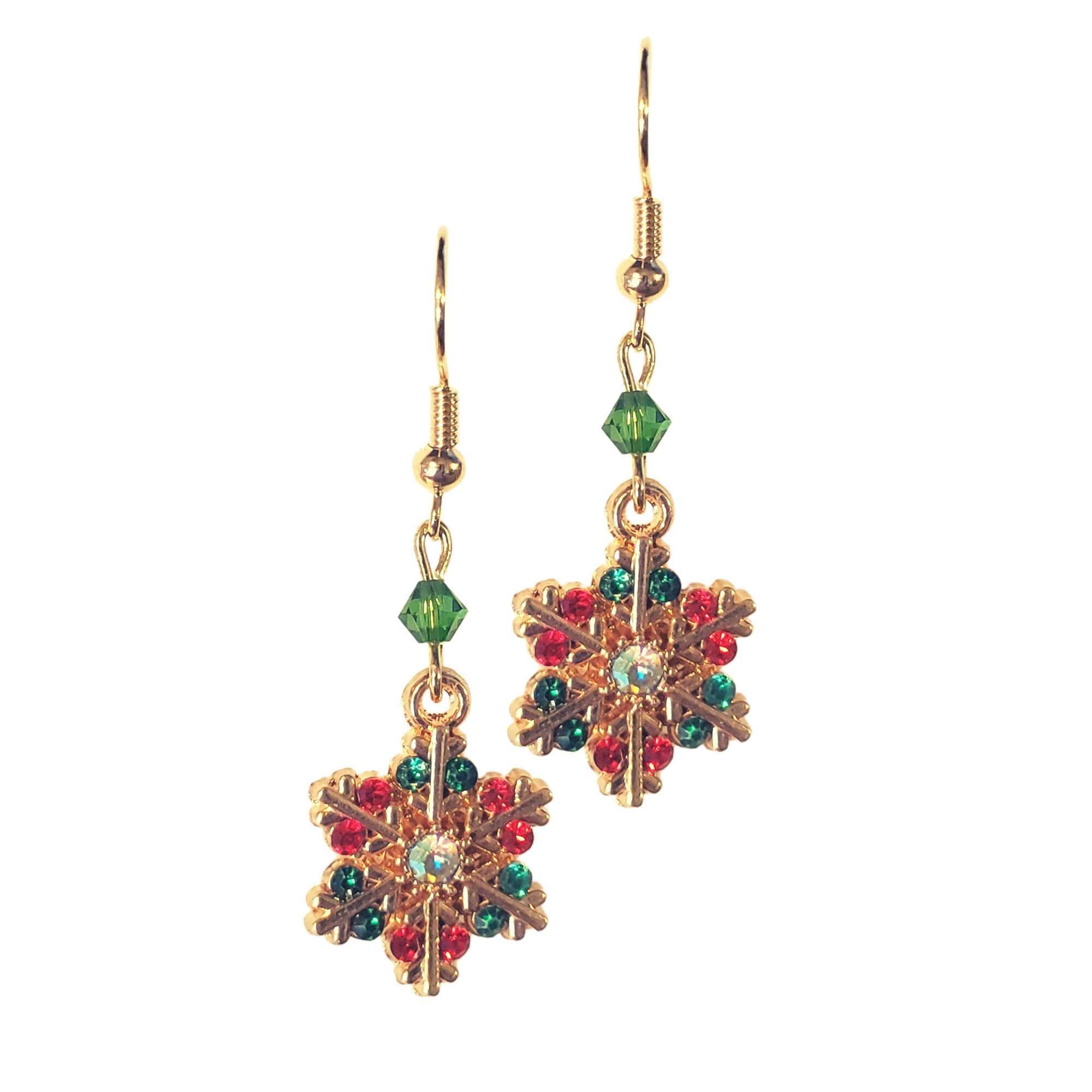 Christmas Earrings - Christmas Snowflake Earrings - Kawaii Earrings - Christmas Gift Earrings - Red Crystal Earrings - Green Crystal Earring - Thumbnail 2
