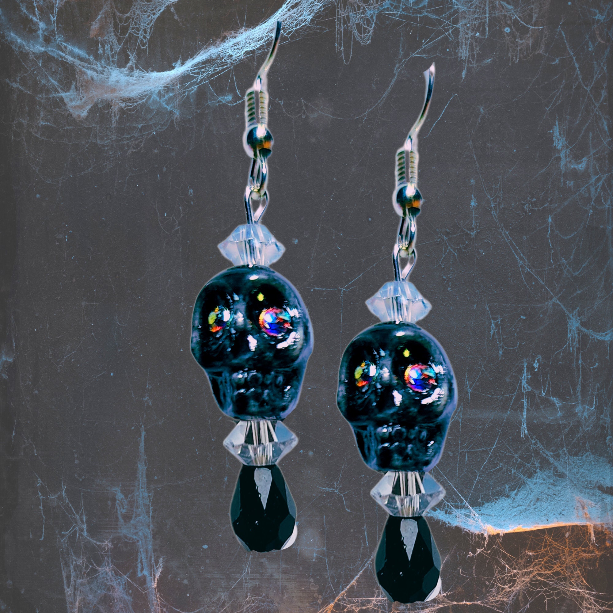 Halloween earrings - Colorful Skull Earrings - Crystal Skull Earrings (6 colors to choose from) - Crystal Eyed Skull Earrings - Thumbnail 5