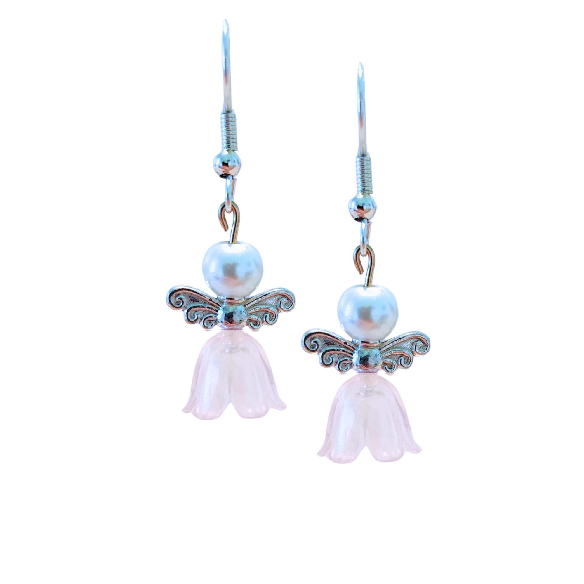 Colorful Angel Earrings - Glass Flower Angel Earrings - Pearl Angel Earrings - Christmas Gift - Easter Gift - Birthday Gift - Religious Gift - Thumbnail 6
