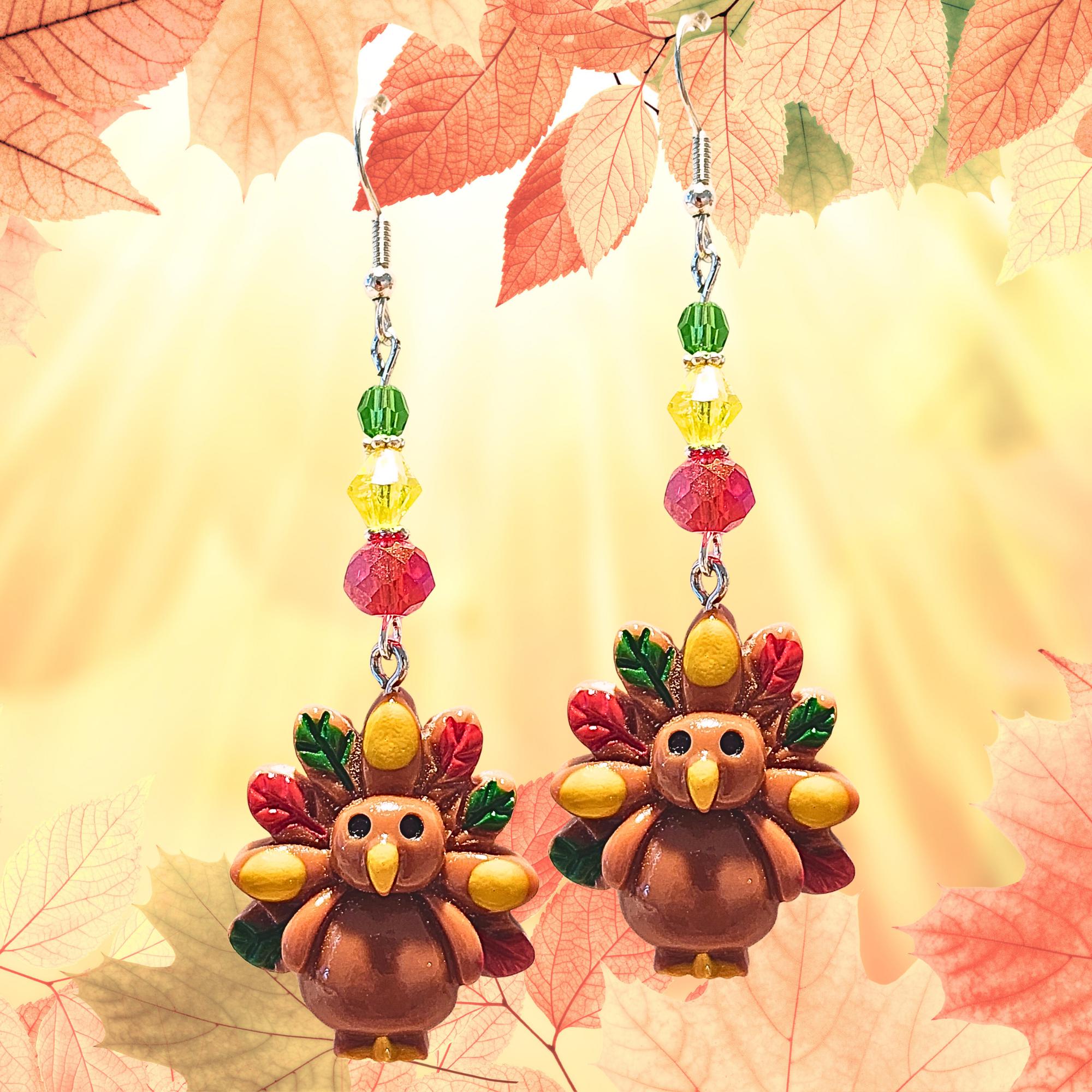 Thanksgiving Turkey Earrings - Resin Turkey Fall Jewelry - Kawaii Earrings - Cute Turkey Earrings Gift - Thumbnail 5