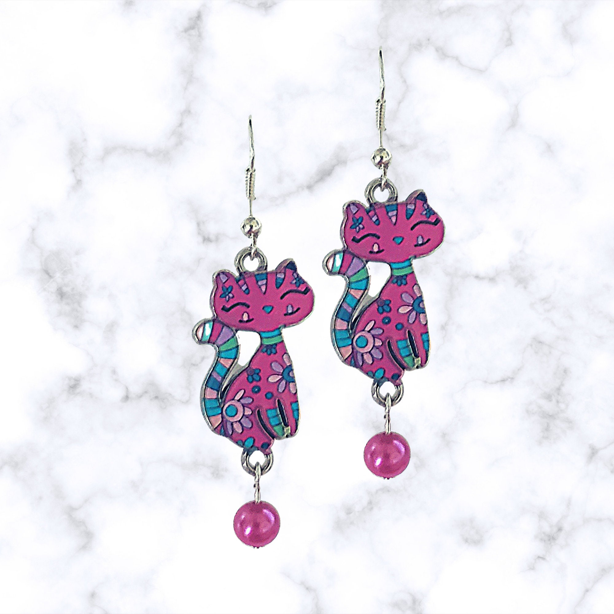 Cat Lovers Earrings - MANY COLOR Cat Earrings-Cute Cat Earrings - Kawaii Earrings - Gift Earrings - Cat Lovers Gift - Cat Jewelry - Handmade - Thumbnail 3