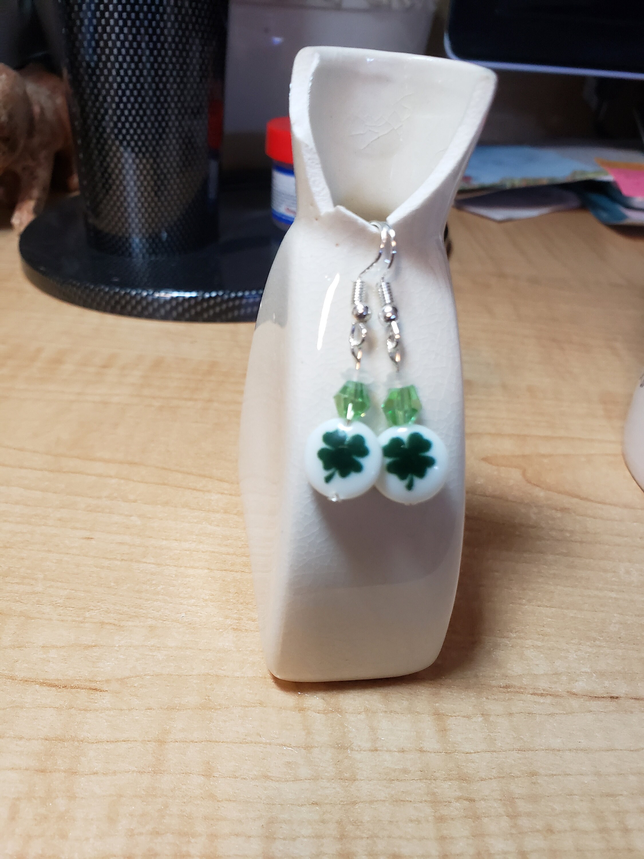 Irish Shamrock Earrings -Irish Jewelry -4-Leaf Clover Earrings -Shamrock Gift-Green Clover Gift -St. Patrick's Day Earrings gift -Irish Gift - Thumbnail 2