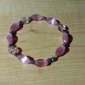 Breast Cancer Awareness Crystal Bracelet - Breast Cancer Awareness Jewelry - Pink Long Cats Eye Bracelet - Pink Crystal Bracelet