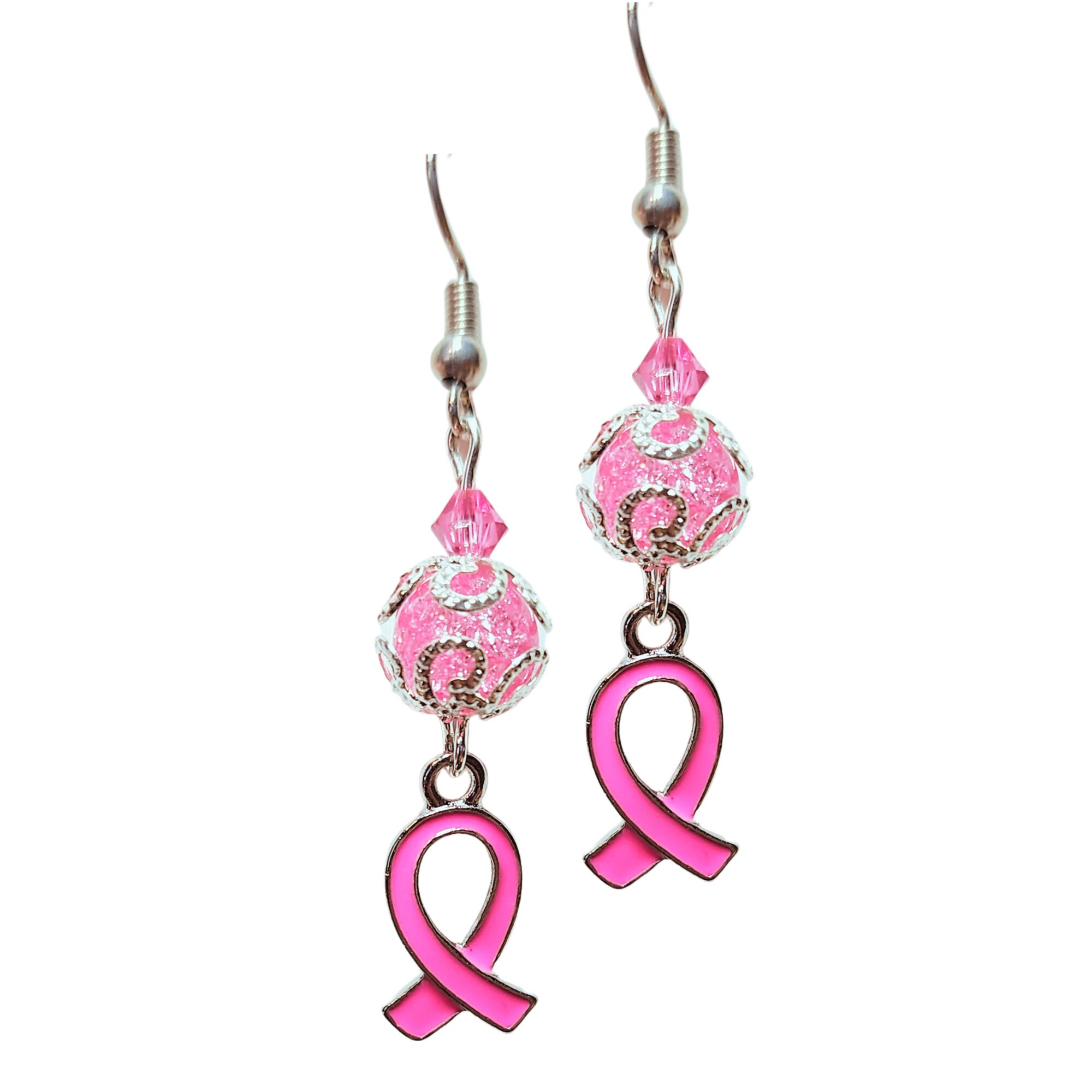 Breast Cancer Earrings - Cancer Awareness Pink Ribbon Earrings - Pink Crystal Earrings - Elegant Breast Cancer Earrings - Breast Cancer Gift - Thumbnail 2