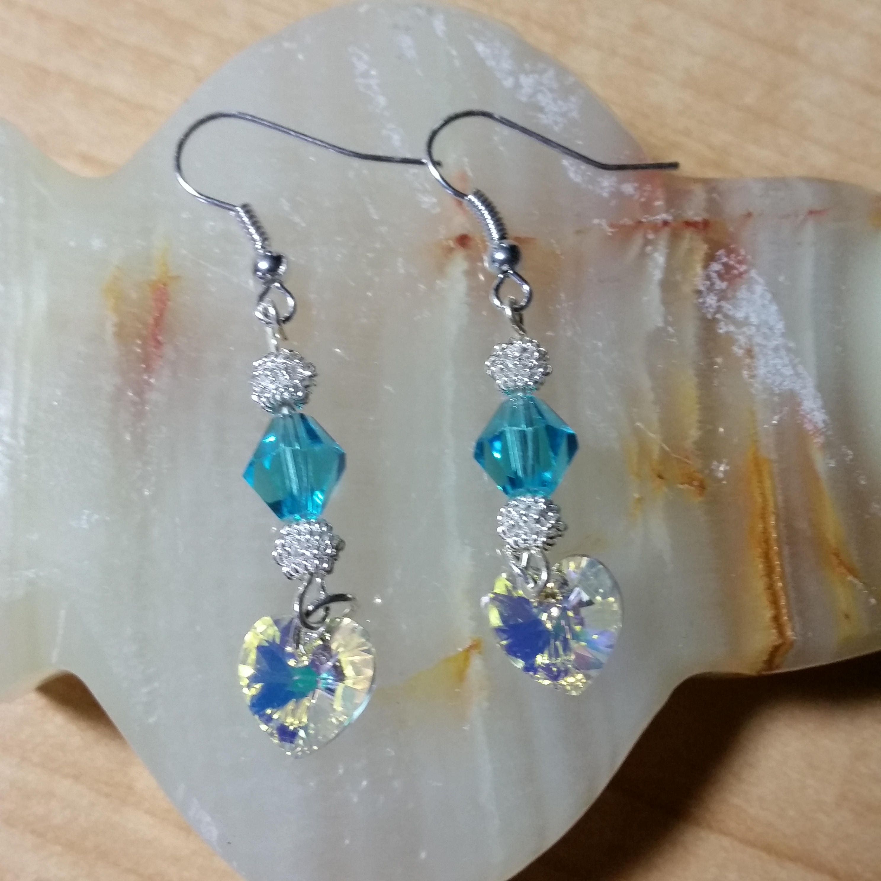 Handmade Swarovski Earrings - Blue Crystal Earrings - Crystal Heart Earrings - Statement Earrings - Christmas Gift - Birthday Gift - - Thumbnail 2