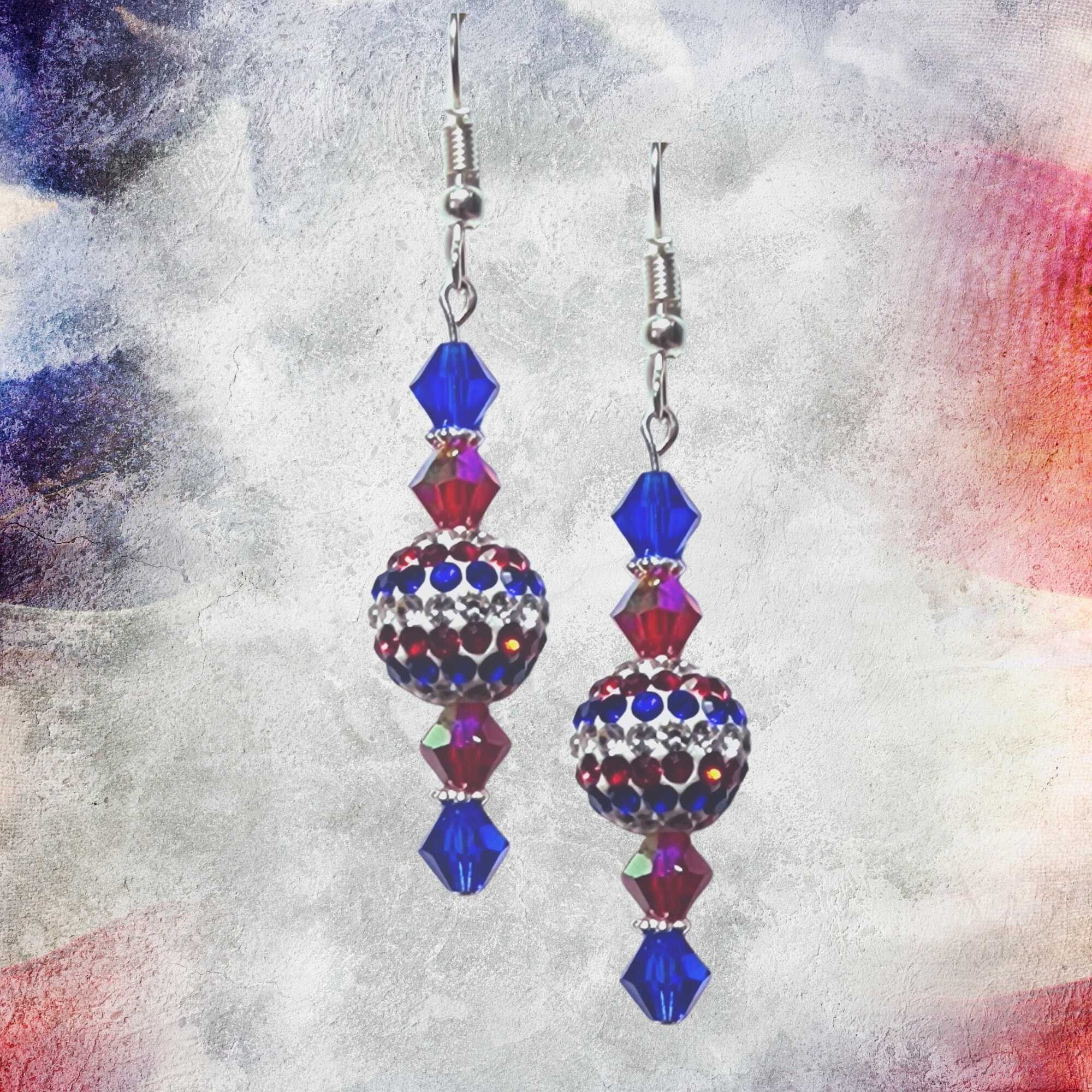 Patriotic Earrings-American Red White Blue Earrings-USA Patriotic Jewelry-4th of July Earrings - Independence Day Gift- Festive USA earrings