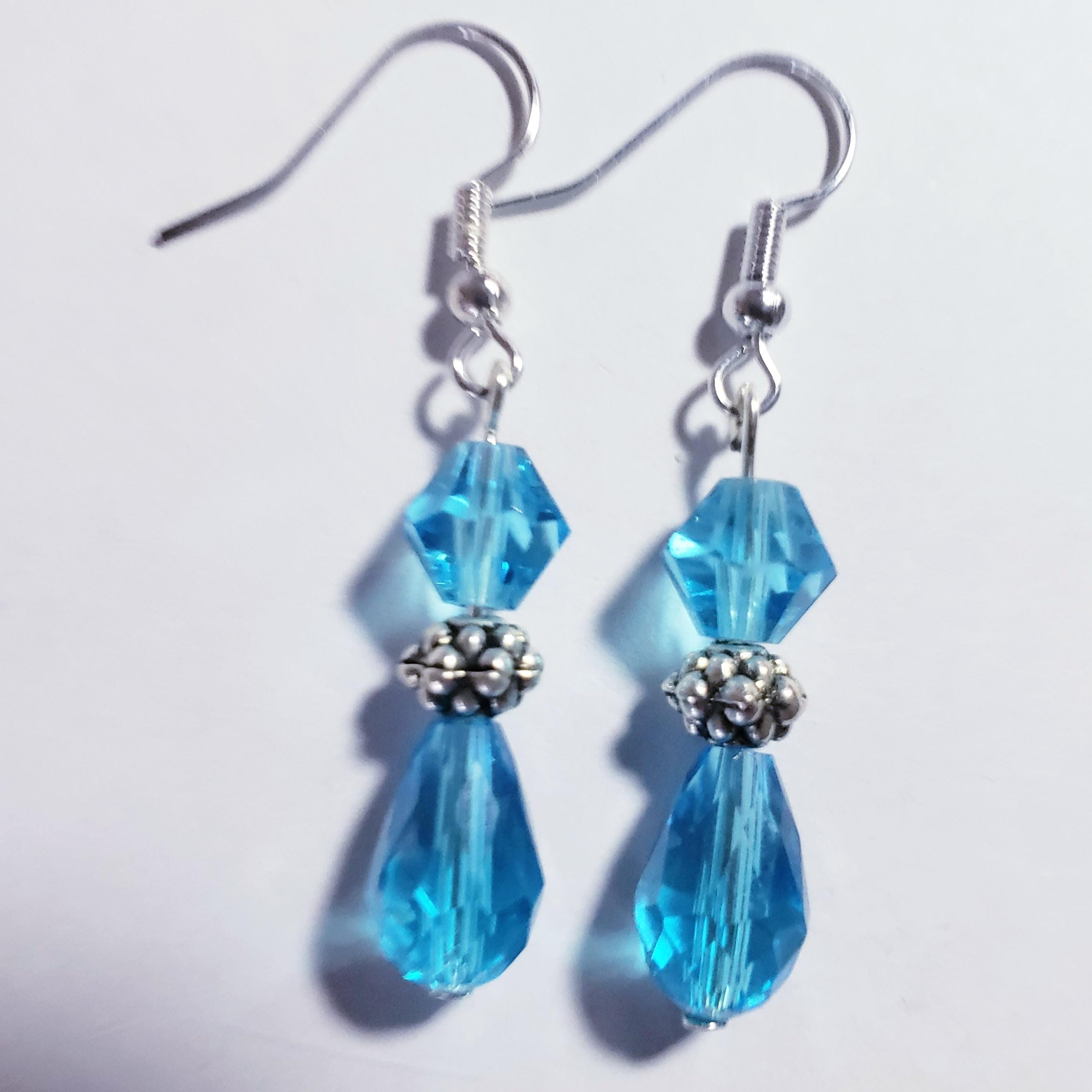 Blue Crystal Earrings - Blue Teardrop Crystal Earrings -Blue Crystal Hanukkah Earrings -Christmas Crystal Earrings - Christmas Gift Earrings - Thumbnail 2