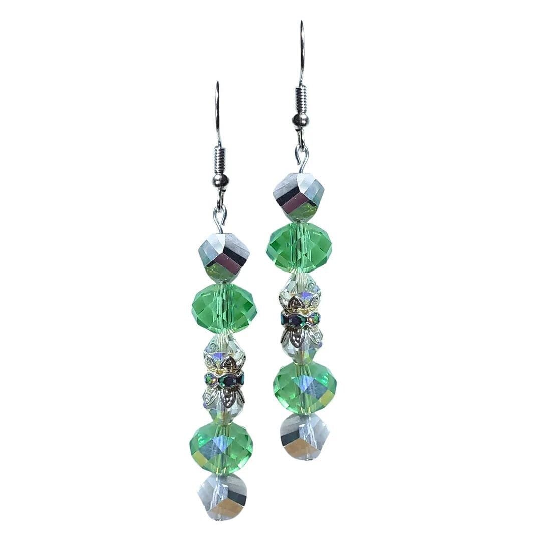 Green Crystal Earrings - Christmas Earrings - Mother's Day Gift - Gift for St. Patrick's Day - Easter Gift - Handmade Long Dangle Earrings