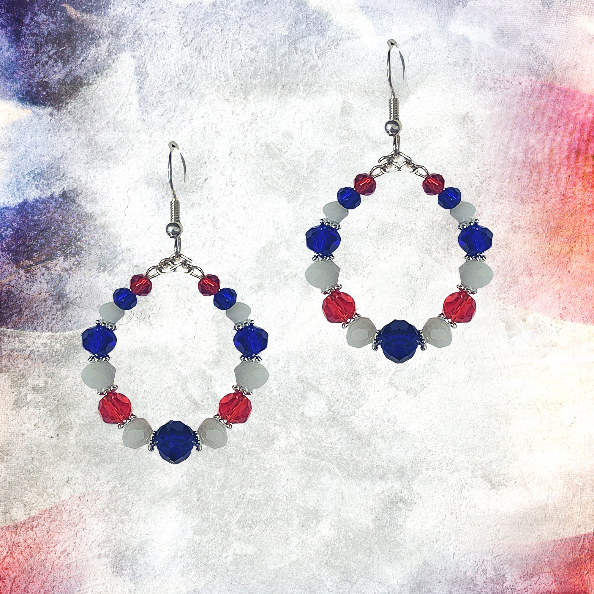 Red White Blue Crystal American Patriotic Hoop Earrings -USA Patriotic Jewelry - 4th of July Earrings - Independence Day Gift