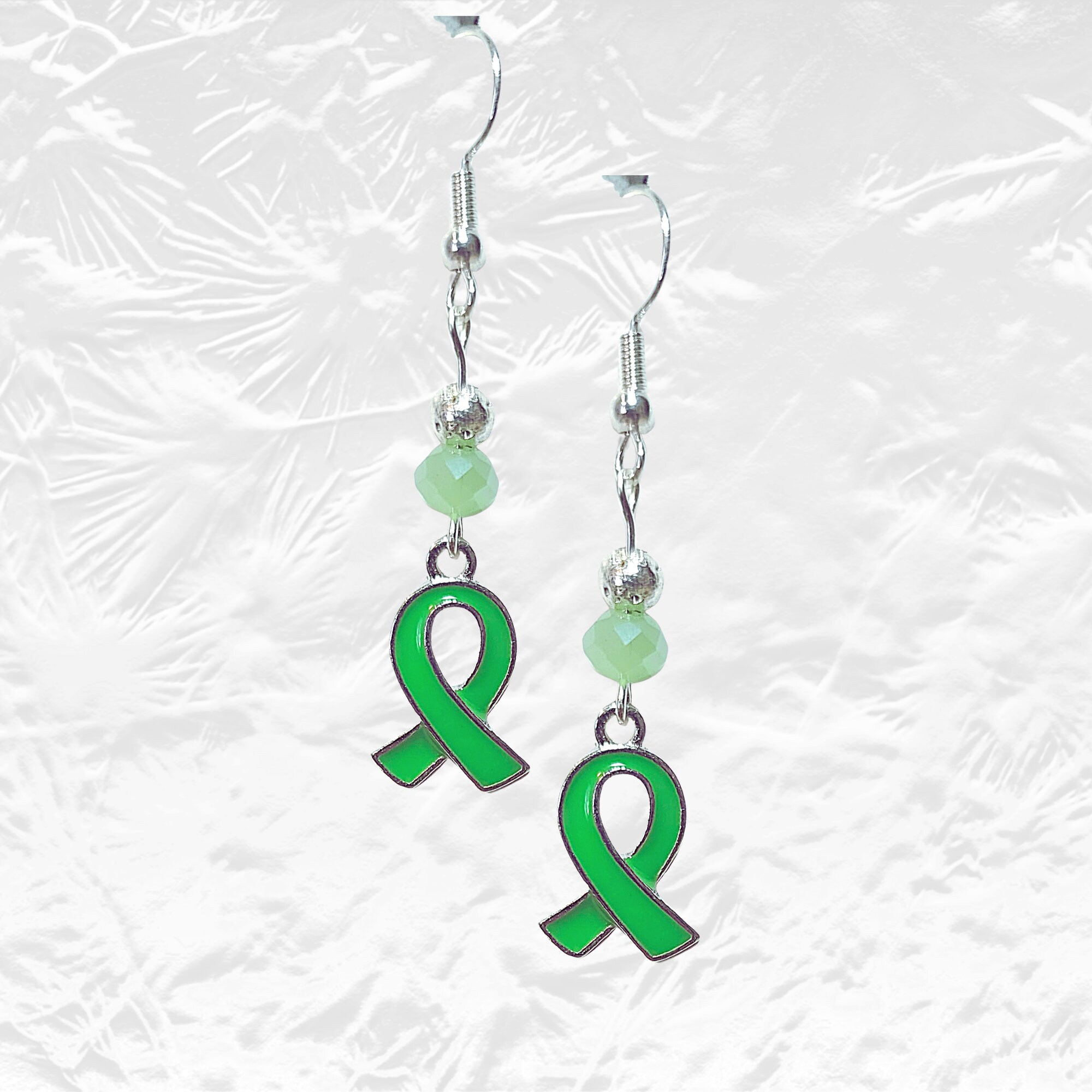 Green Ribbon Cancer Awareness Earrings-Liver Cancer Awareness Earrings-Cerebral Palsy Earrings-Eye Cancer Awareness Earrings-Cancer Gift