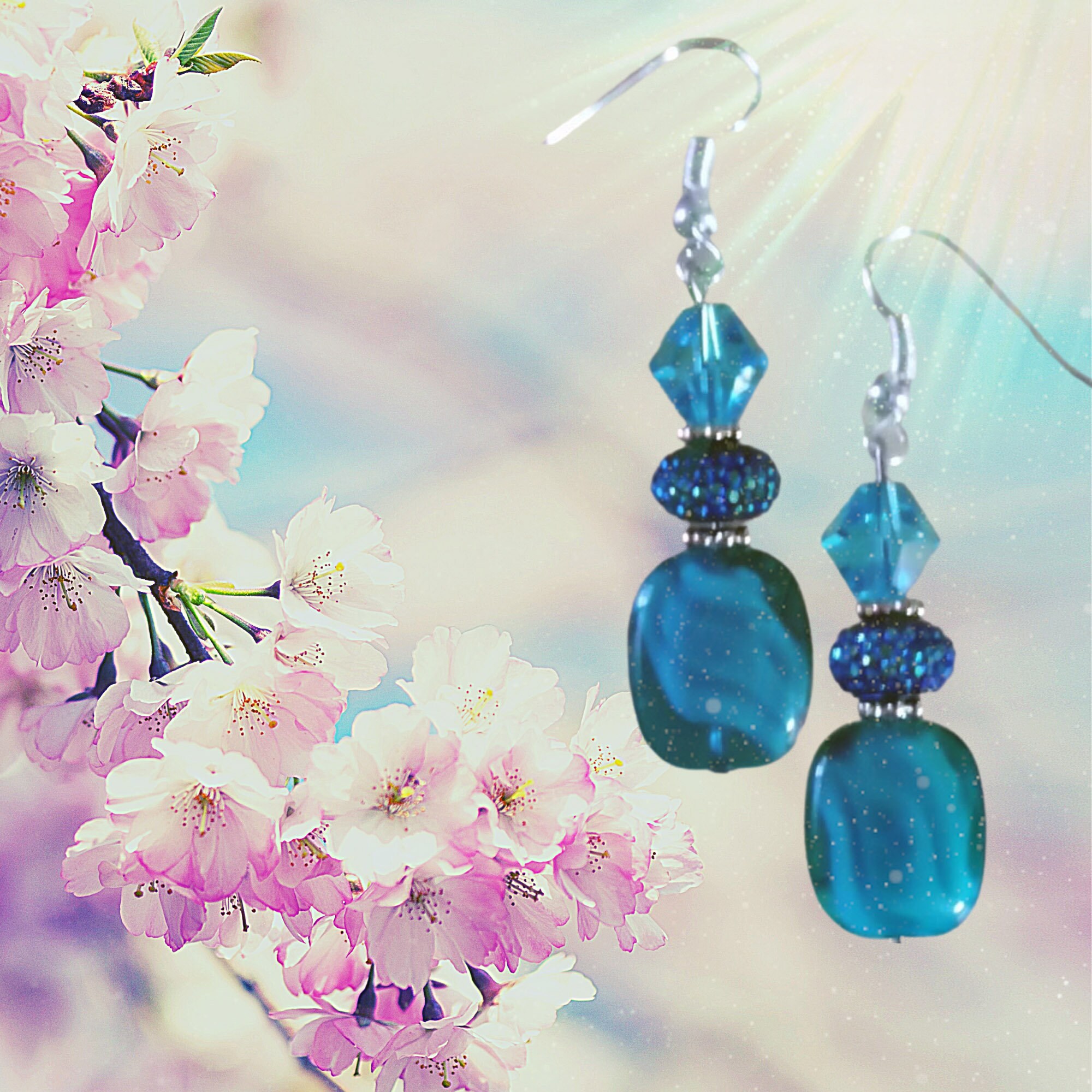 Aqua Crystal Earrings - Elegant Dangles - Gift Earrings - Birthday Gift - Made in USA   Teal Crystal Earrings - Blue Crystal Earrings