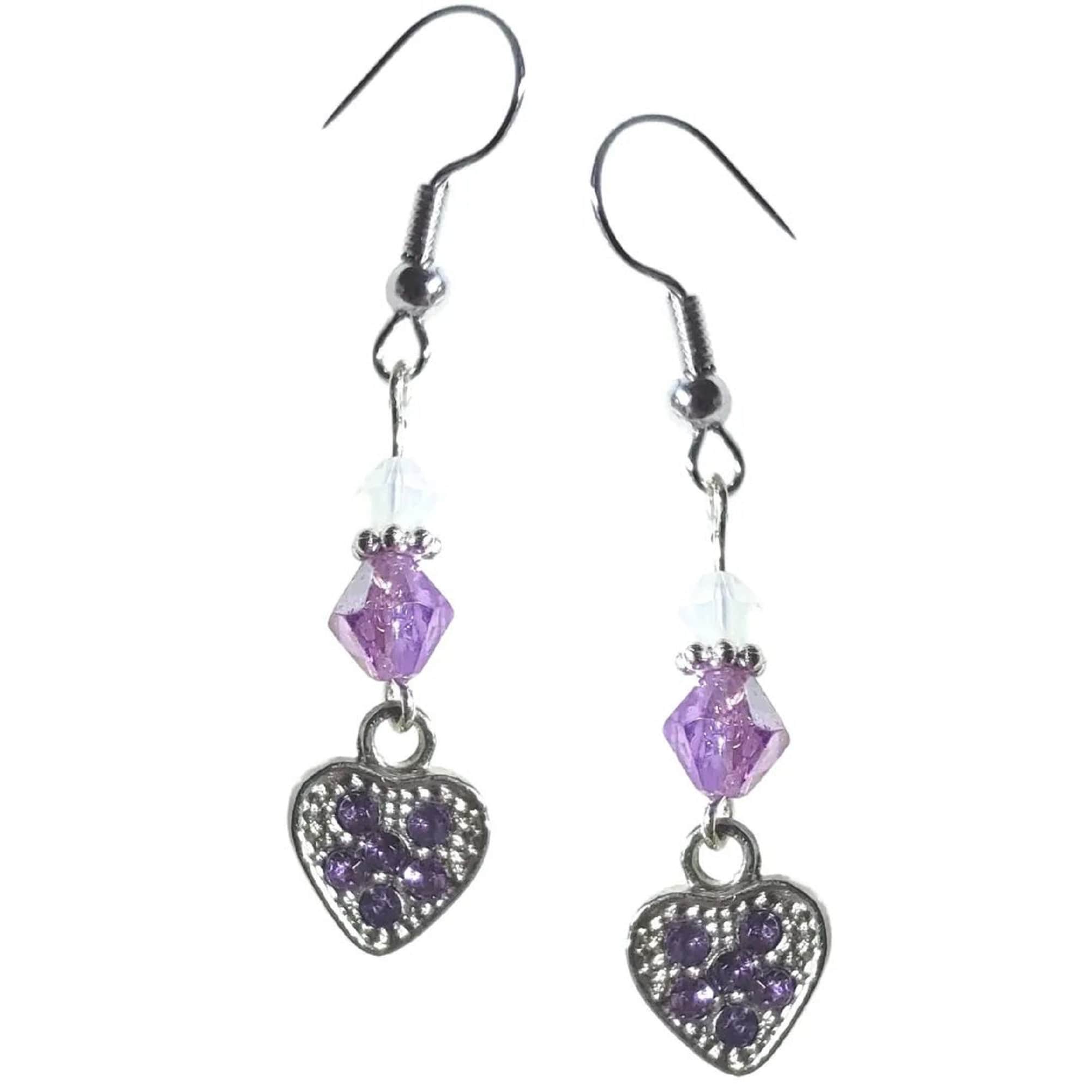 Silver Heart Earrings - Rhinestone Heart Earrings - Colorful Crystal Earrings - Mother's Day Heart Jewelry - Valentine's Day Earrings Gift - Thumbnail 4