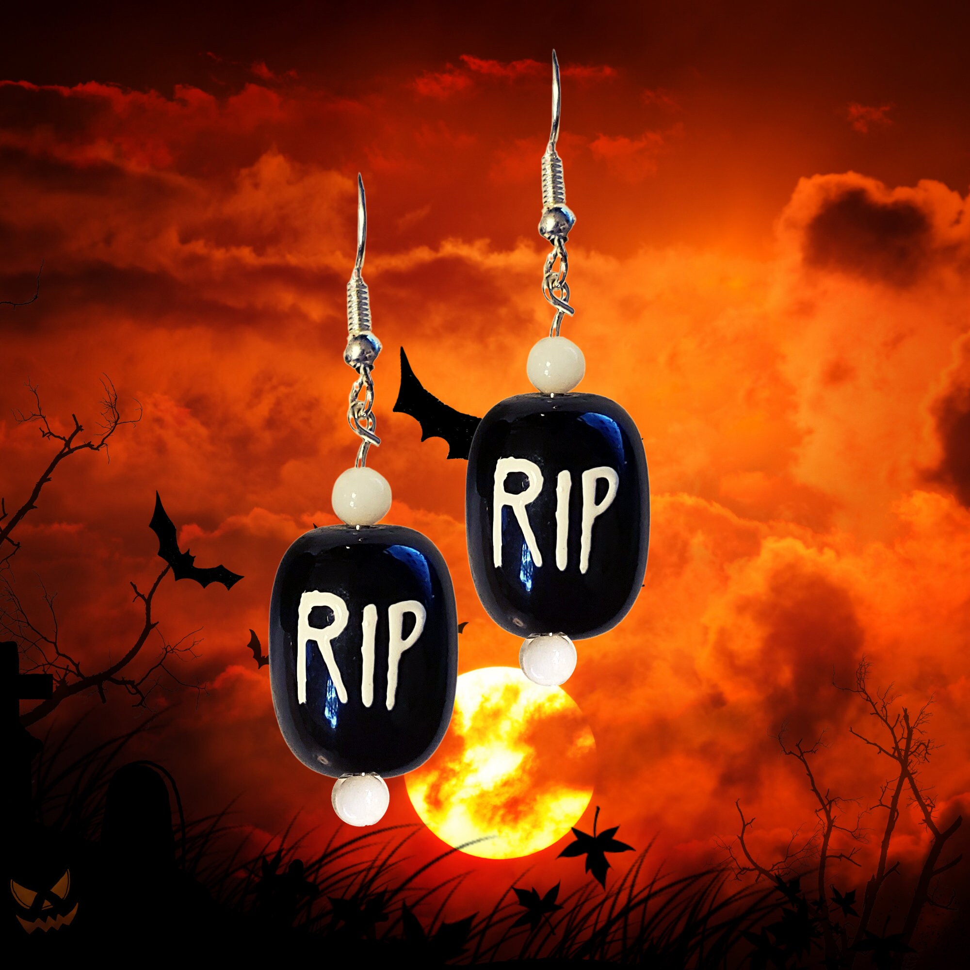 Halloween Earrings - Halloween Theme Stone Earrings - Bloody Eyes Earrings - Pumpkin Earrings- RIP Earrings - Kawaii Earrings-Halloween Gift - Thumbnail 4
