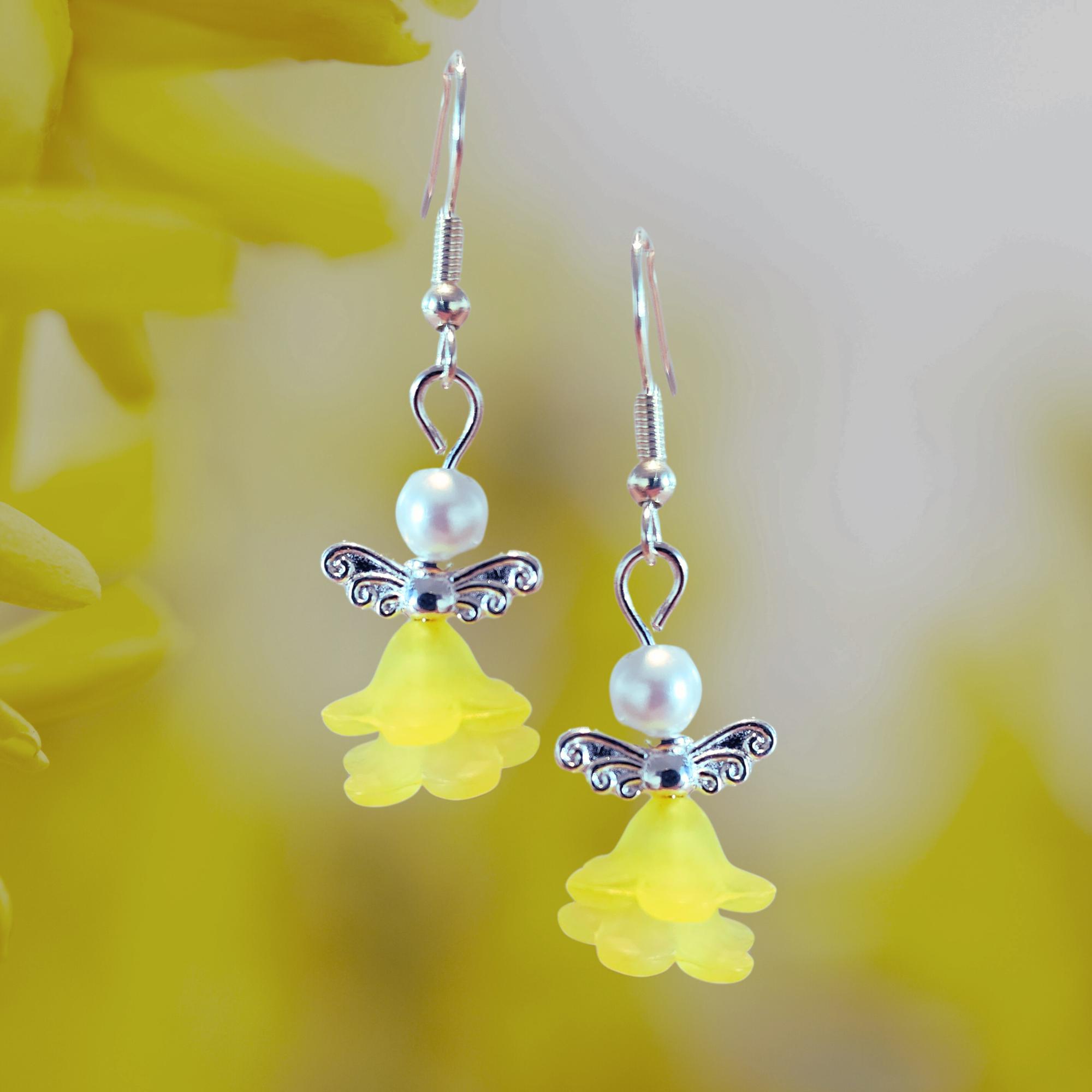 Colorful Angel Earrings - Dancing Skirt Angel Earrings - Pearl Angel Earrings - Christmas Gift - Easter Gift - Birthday Gift -Religious Gift - Thumbnail 4