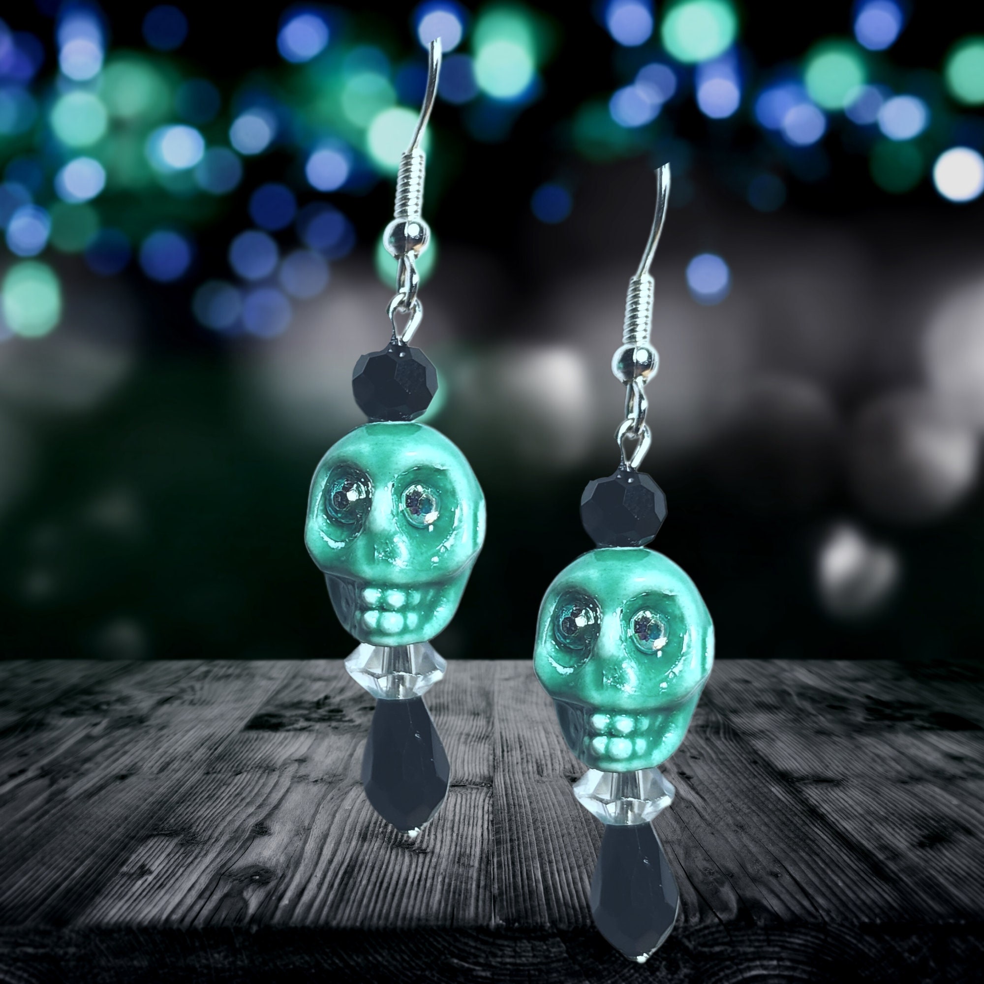 Halloween earrings - Colorful Skull Earrings - Crystal Skull Earrings (6 colors to choose from) - Crystal Eyed Skull Earrings - Thumbnail 2