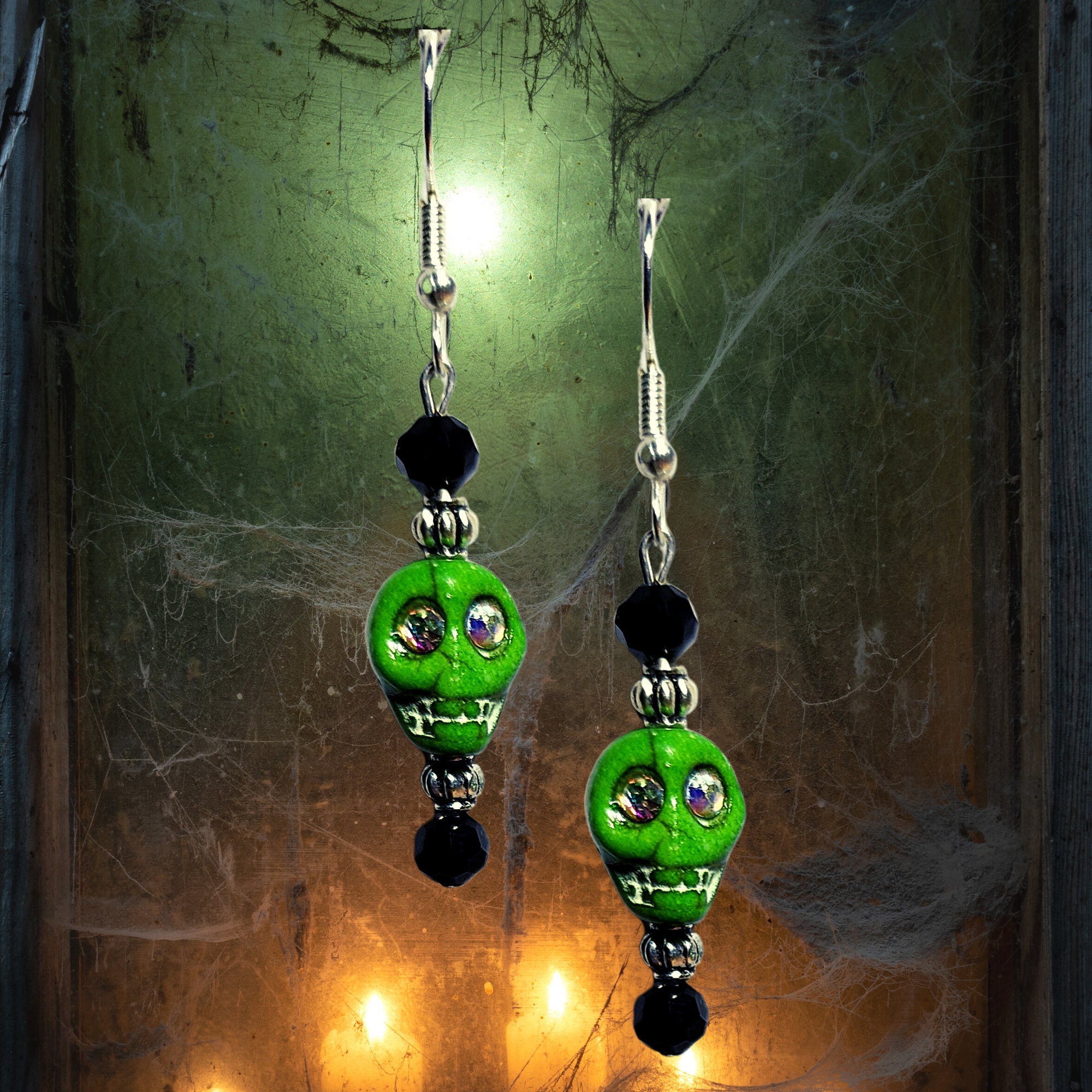 Halloween earrings - Colorful Skull Earrings - Crystal Skull Earrings (2 colors to choose from) - Crystal Eyed Skull Earrings - Thumbnail 3