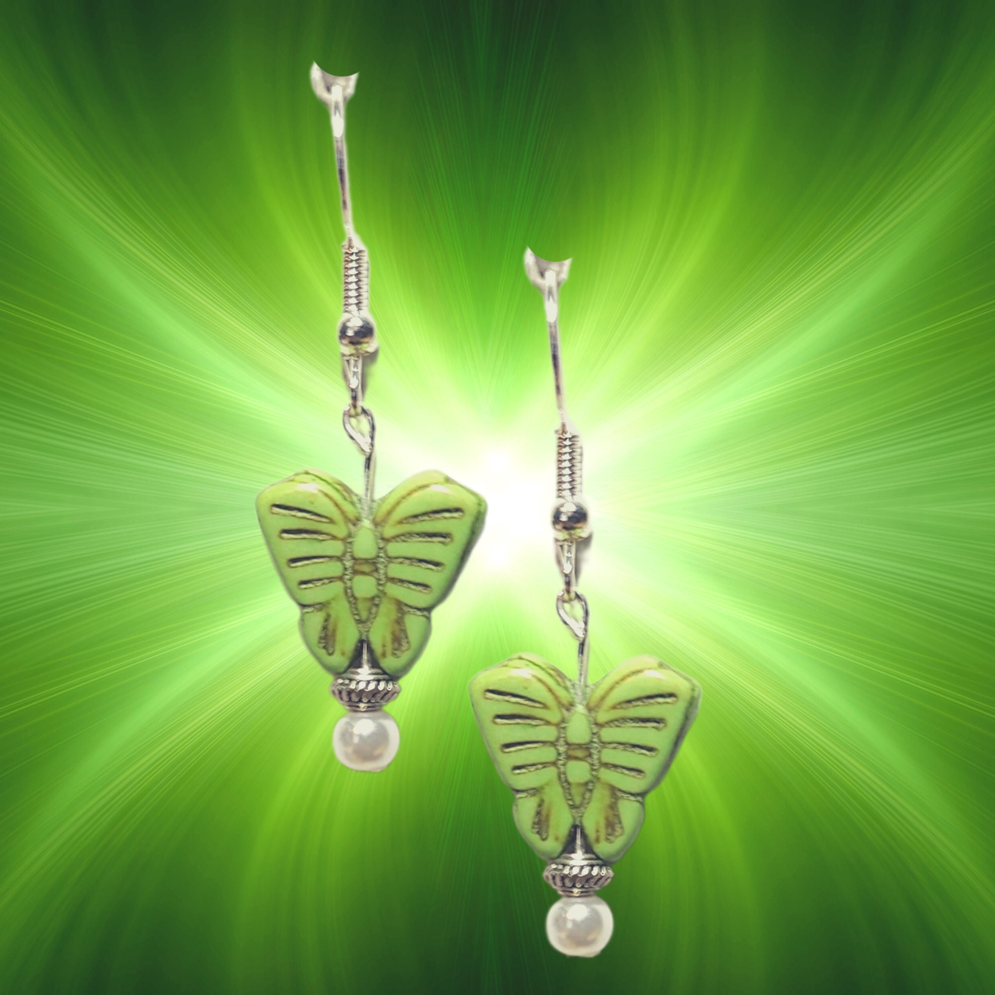 Butterfly Lovers Howlite Earrings - MANY COLORS - Colorful Butterfly Earrings-Spring Gift Earrings - Kawaii Earrings - Handmade Dangles - Thumbnail 5
