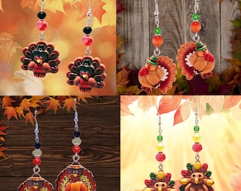Thanksgiving Turkey Earrings - Resin Turkey Fall Jewelry - Kawaii Earrings - Cute Turkey Earrings Gift