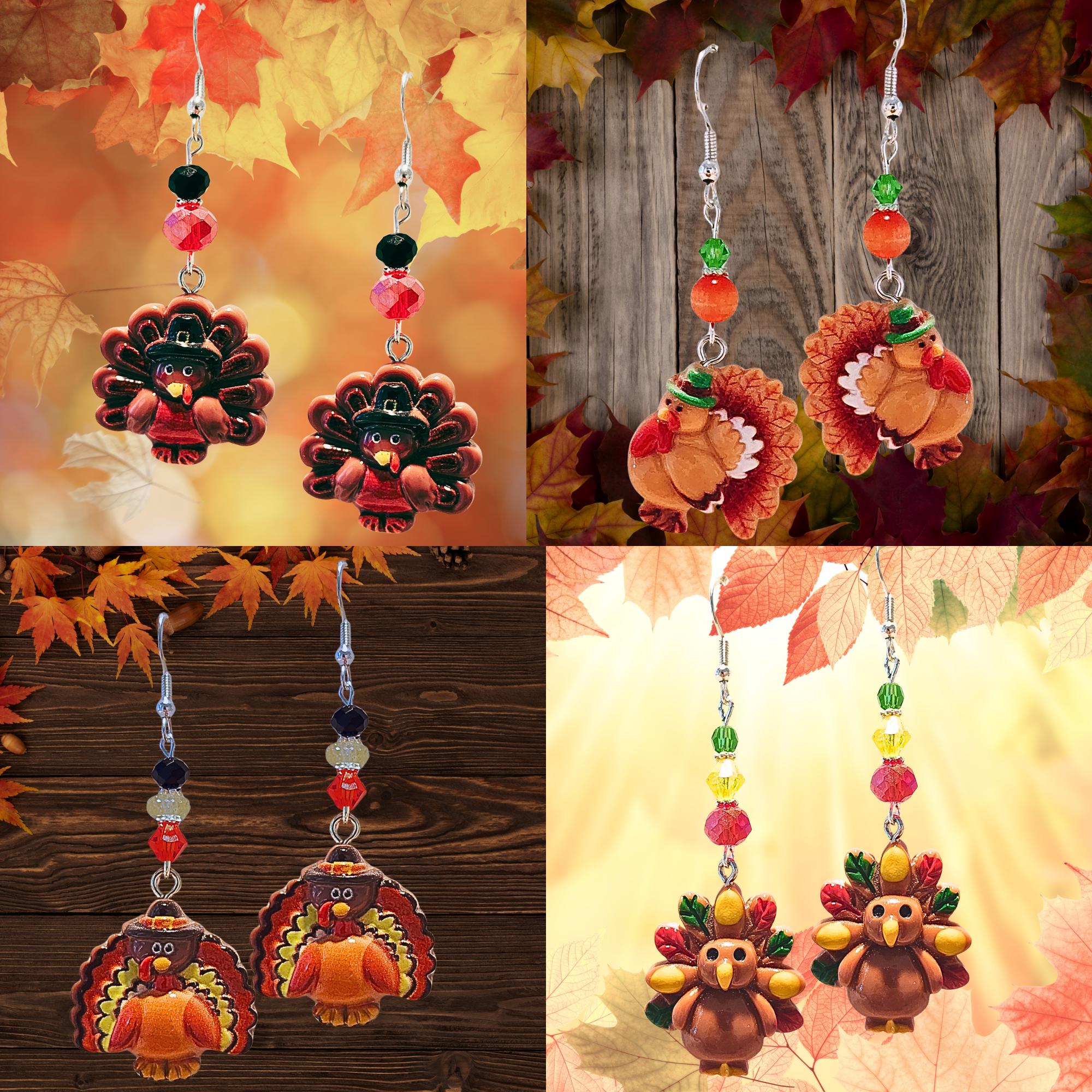 Thanksgiving Turkey Earrings - Resin Turkey Fall Jewelry - Kawaii Earrings - Cute Turkey Earrings Gift