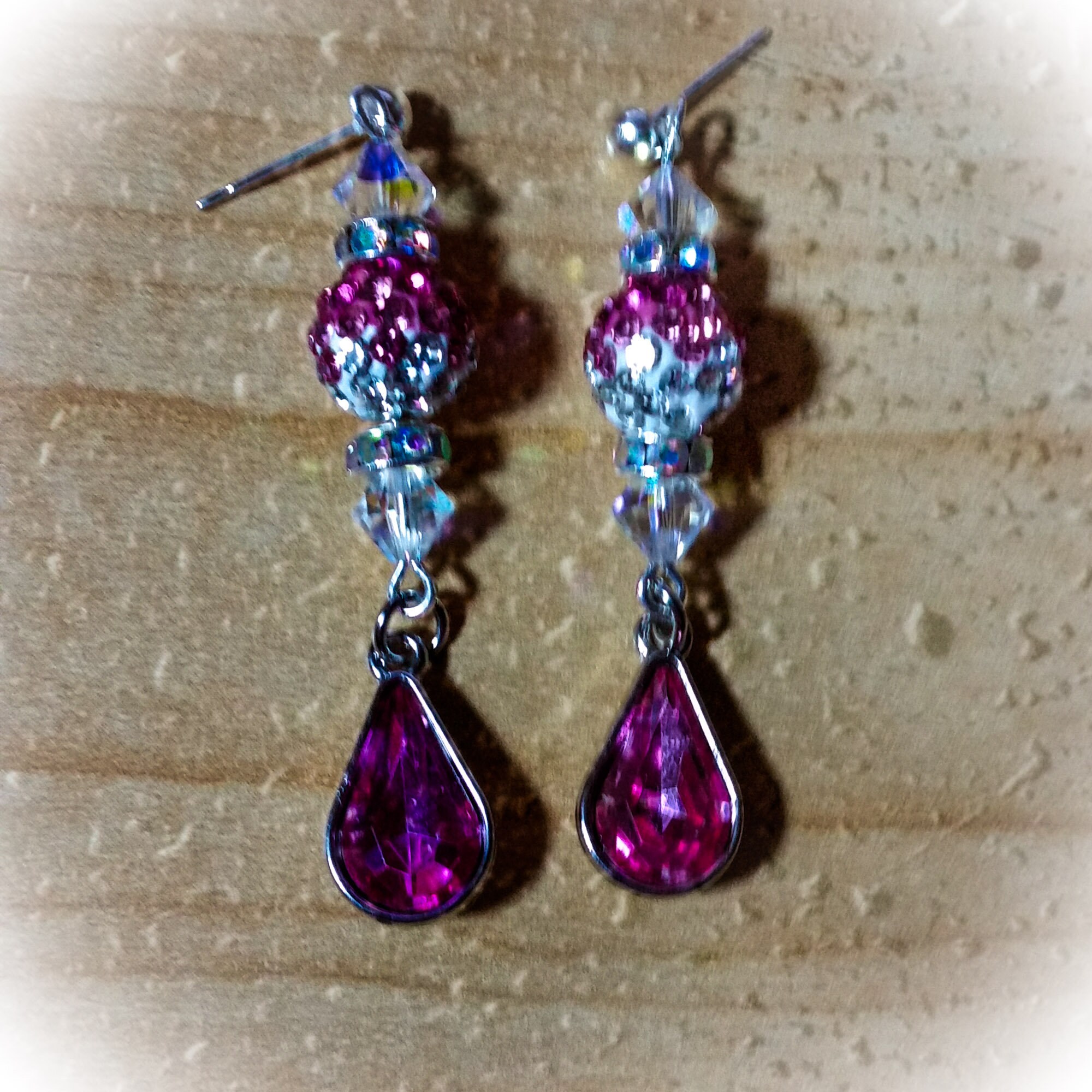 Pink Crystal Teardrop Earrings -Pink Crystal Dangle Earrings -Christmas Gift -Birthday Gift-Earring Gift-Made in USA-long Statement Earrings - Thumbnail 5