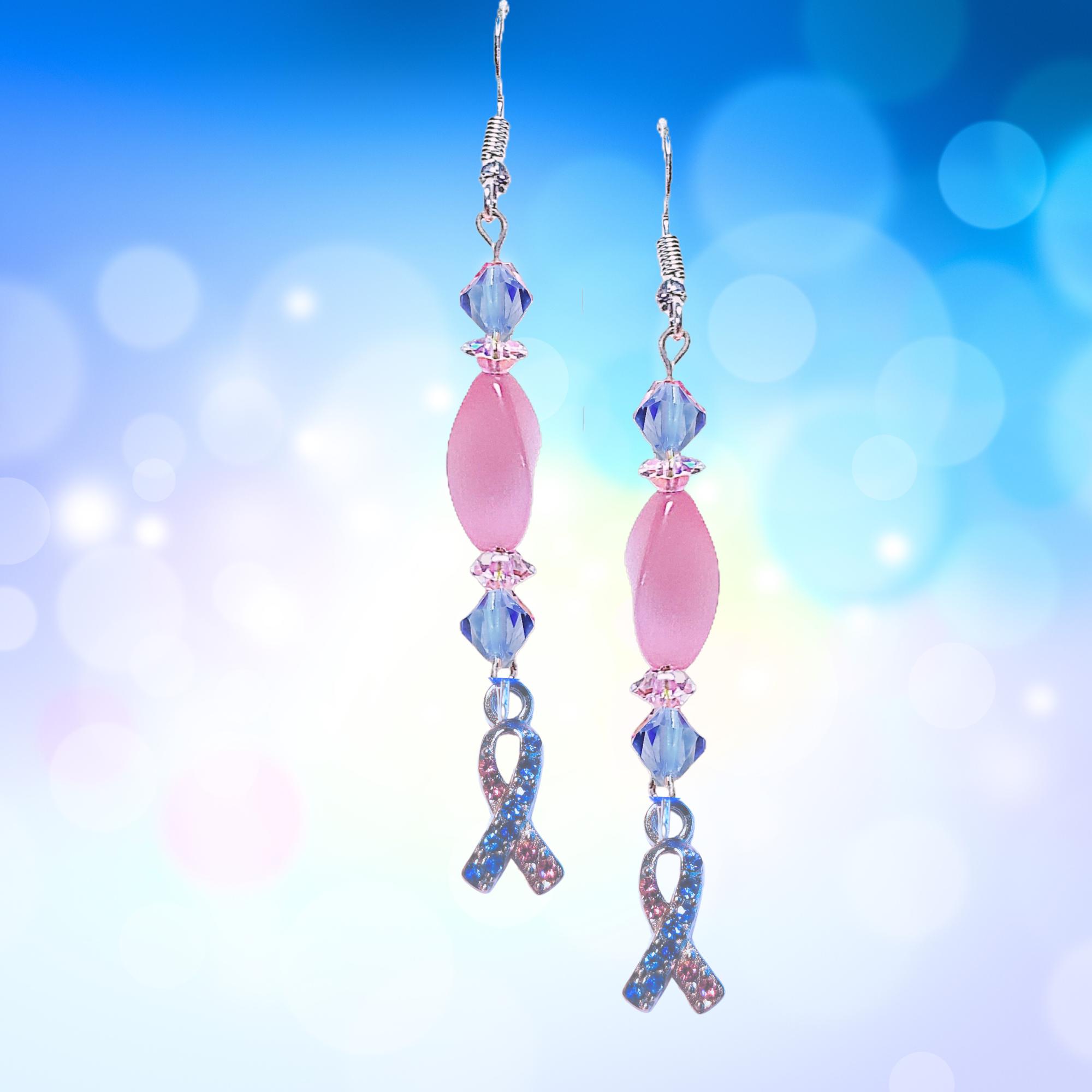 Pink/Blue Ribbon Cancer Awareness Earrings -SIDS - Infant Loss - Pregnancy Loss - Birth Defects - Infertility AWARENESS Earrings