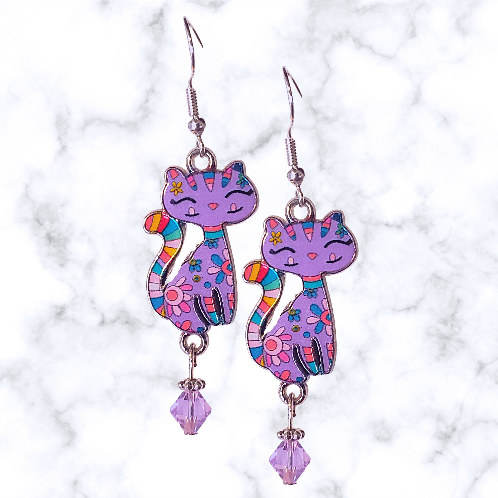Cat Lovers Earrings - MANY COLOR Cat Earrings-Cute Cat Earrings - Kawaii Earrings - Gift Earrings - Cat Lovers Gift - Cat Jewelry - Handmade - Thumbnail 7