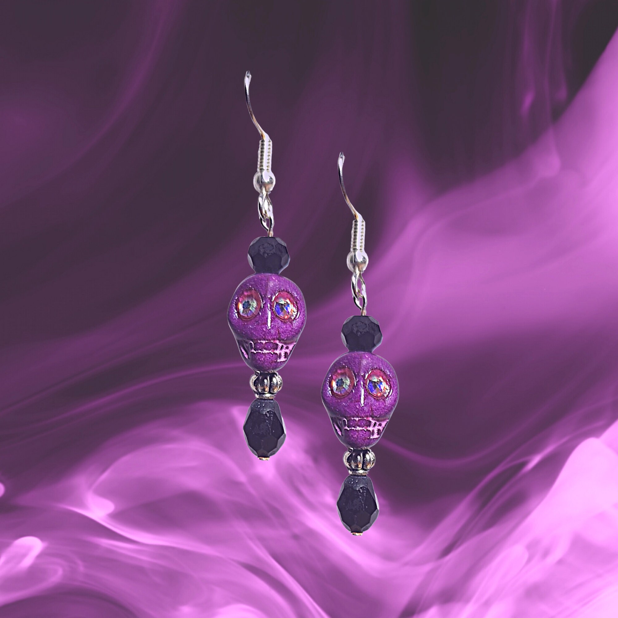 Halloween earrings - Colorful Skull Earrings - Crystal Skull Earrings (2 colors to choose from) - Crystal Eyed Skull Earrings - Thumbnail 2