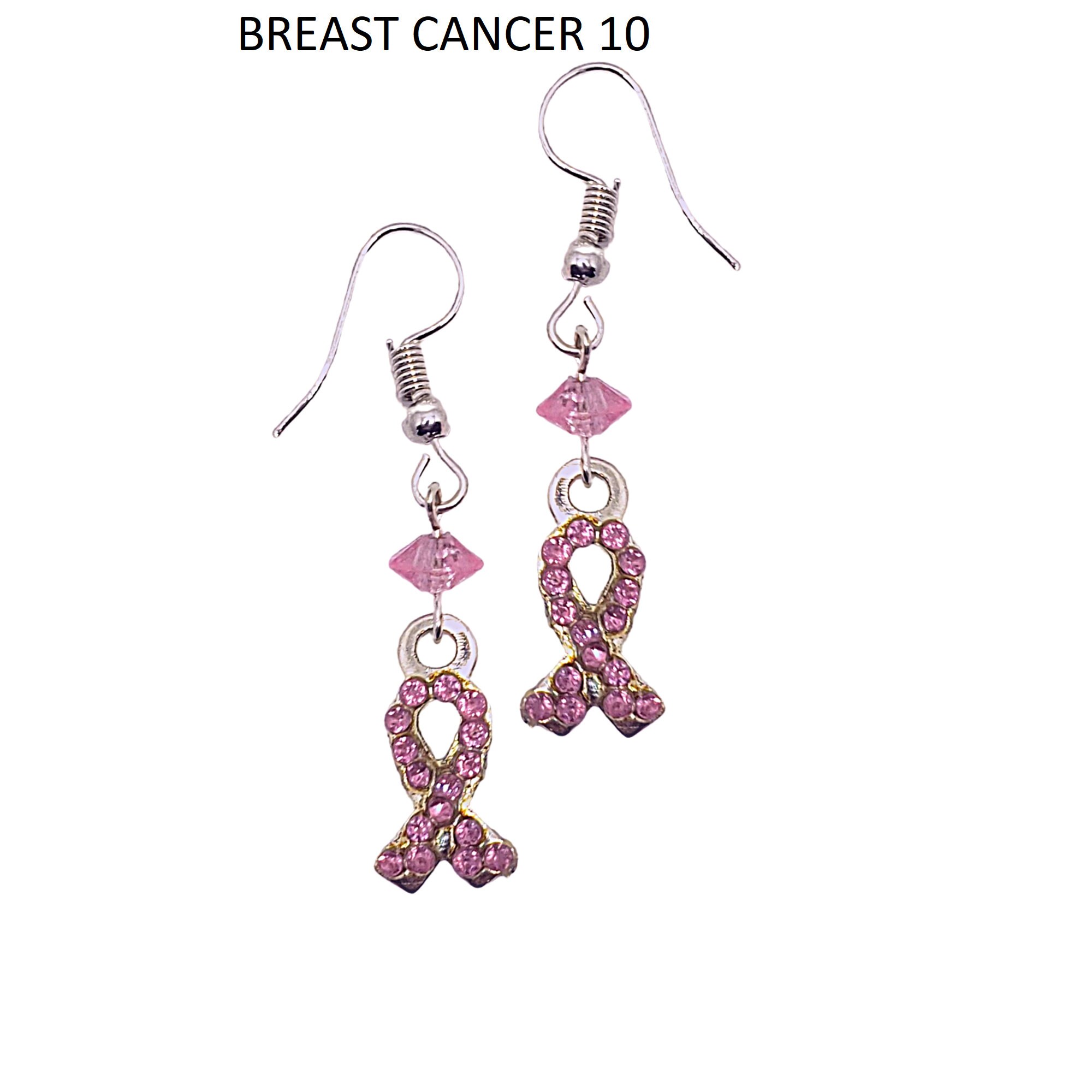 Breast Cancer Earrings - Cancer Awareness Pink Ribbon Earrings - Pink Crystal Earrings - Breast Cancer Ribbon Earrings - Breast Cancer Gift - Thumbnail 2