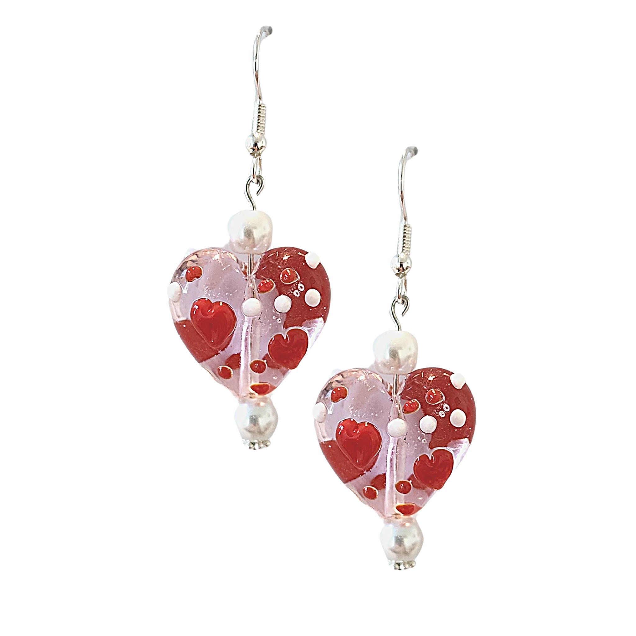 Valentine's Day Heart Earrings - Mother's Day Heart Jewelry - Kawaii Earrings - Pink Glass Heart Earrings  Valentine's Day Earrings Gift - Thumbnail 3