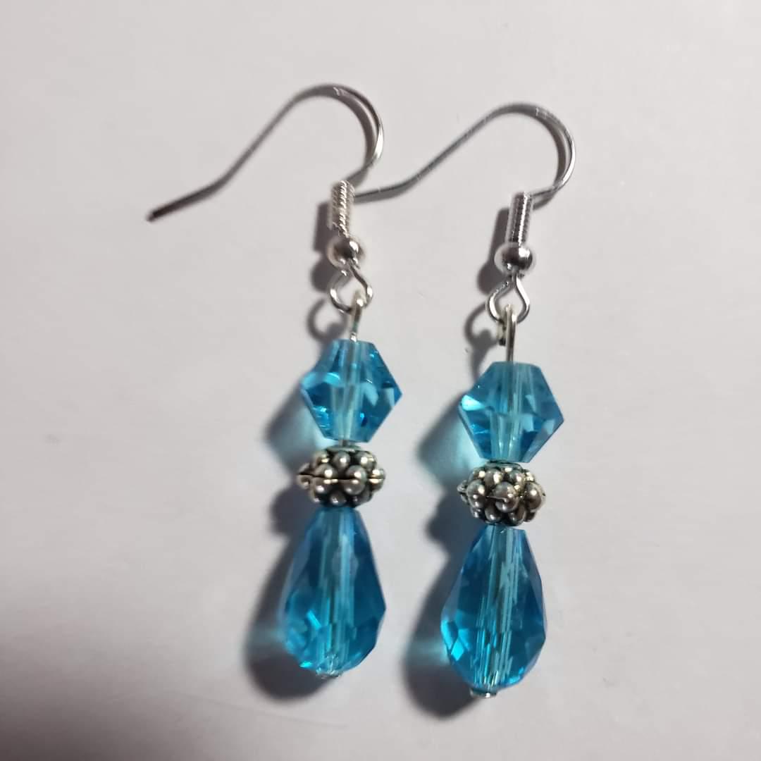 Blue Crystal Earrings - Blue Teardrop Crystal Earrings -Blue Crystal Hanukkah Earrings -Christmas Crystal Earrings - Christmas Gift Earrings - Thumbnail 3