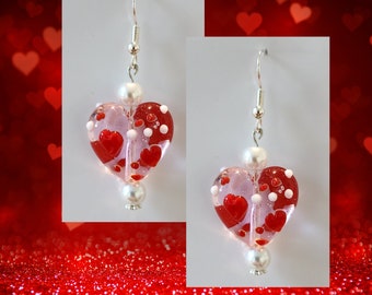 Valentine's Day Heart Earrings - Mother's Day Heart Jewelry - Kawaii Earrings - Pink Glass Heart Earrings  Valentine's Day Earrings Gift