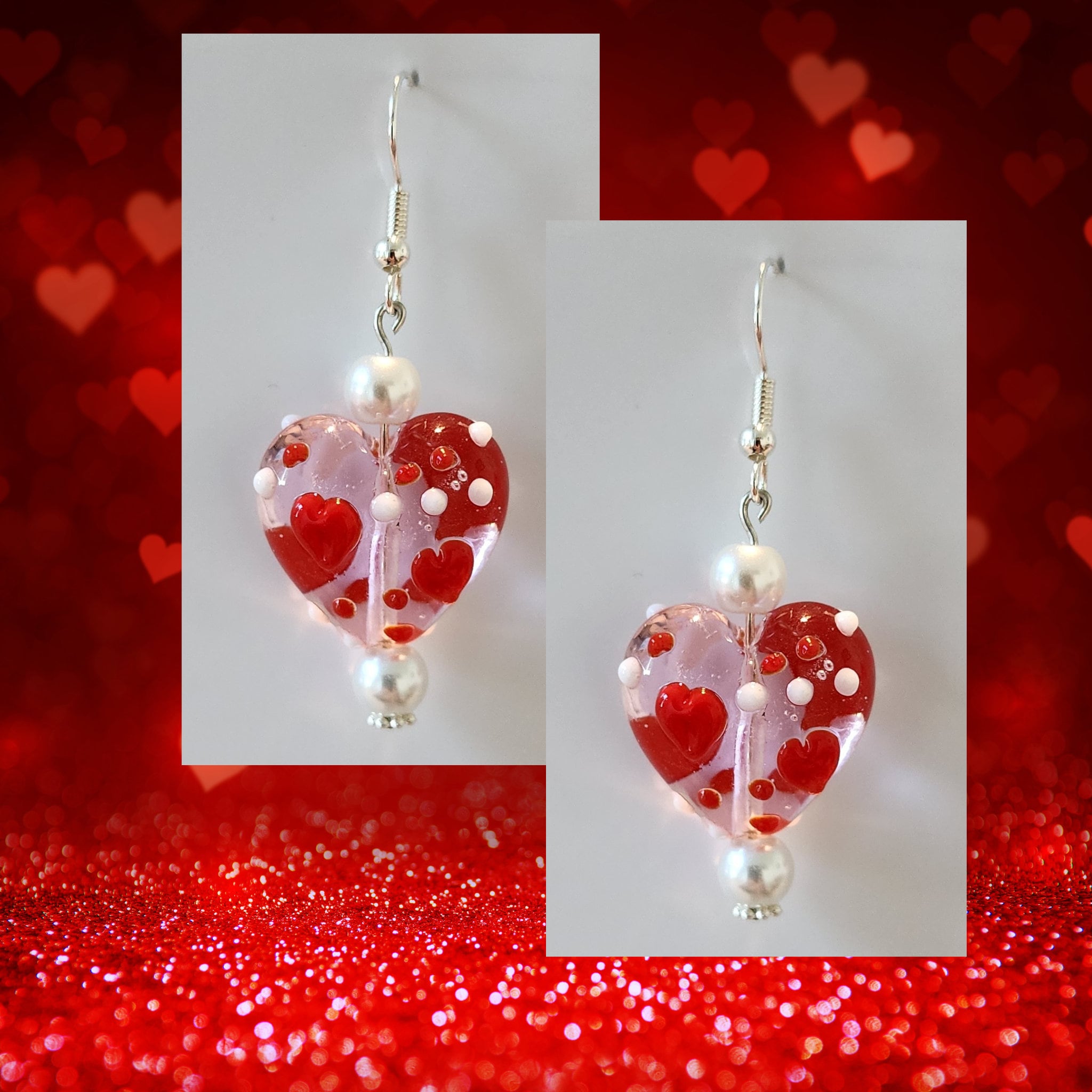 Valentine's Day Heart Earrings - Mother's Day Heart Jewelry - Kawaii Earrings - Pink Glass Heart Earrings  Valentine's Day Earrings Gift
