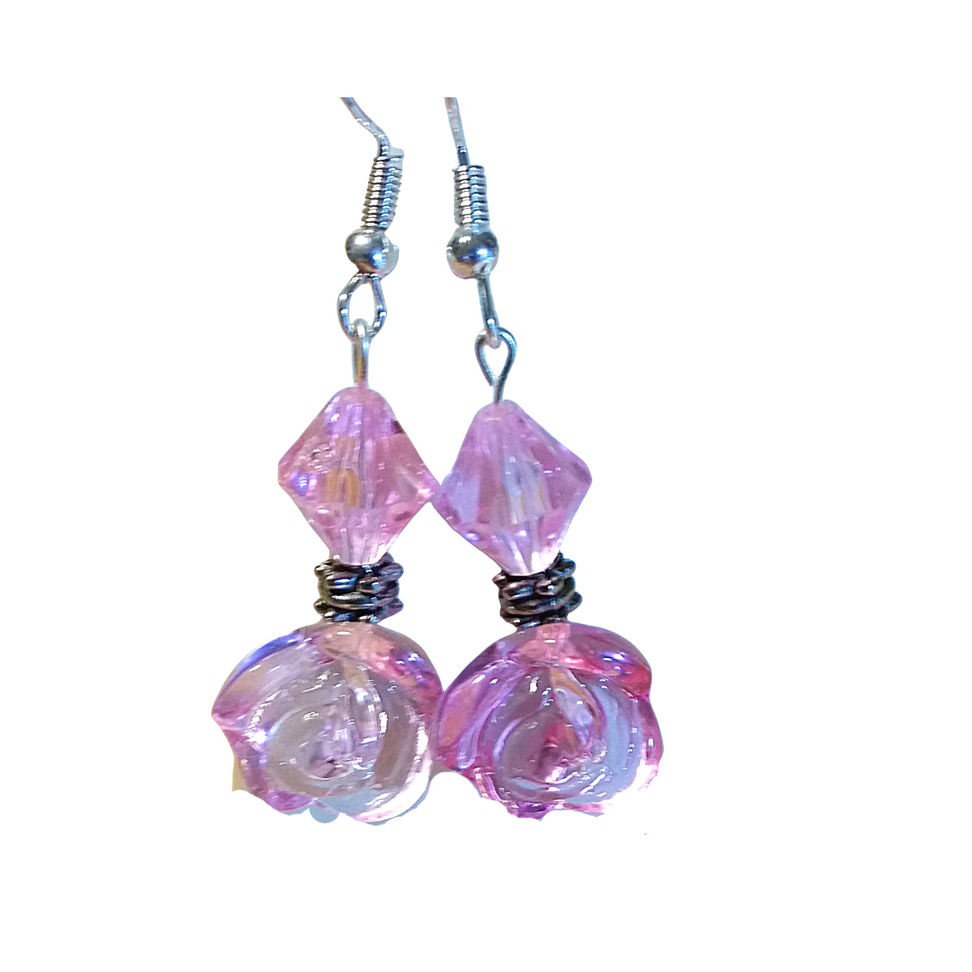 Pink Rose Earrings-Pink Crystal Earrings-Pink Flower Earrings-Pink Gift Earrings -Kawaii Earrings-Valentine's Day Earrings-Mother's Day Gift - Thumbnail 2