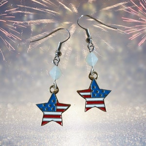 USA American Flag Star Patriotic Earrings - 4th of July Gift - Independence Day Earrings - USA Star Earring