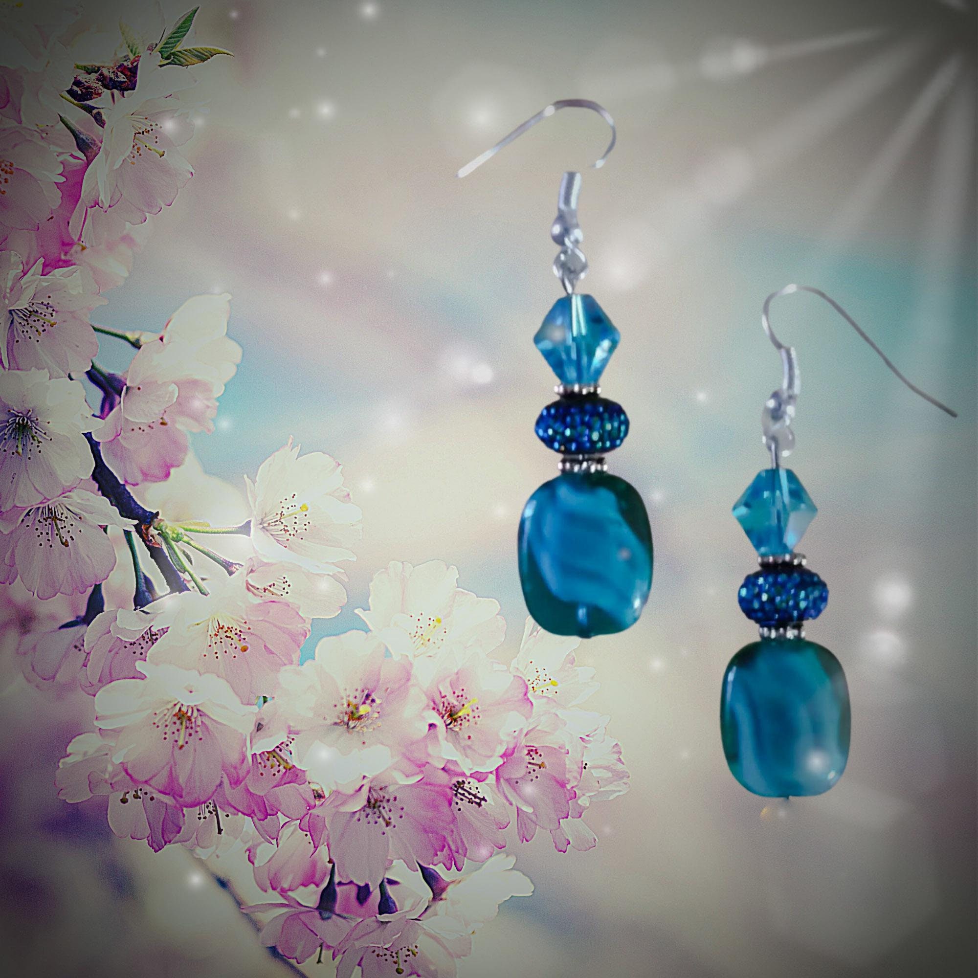 Aqua Crystal Earrings - Elegant Dangles - Gift Earrings - Birthday Gift - Made in USA   Teal Crystal Earrings - Blue Crystal Earrings - Thumbnail 2