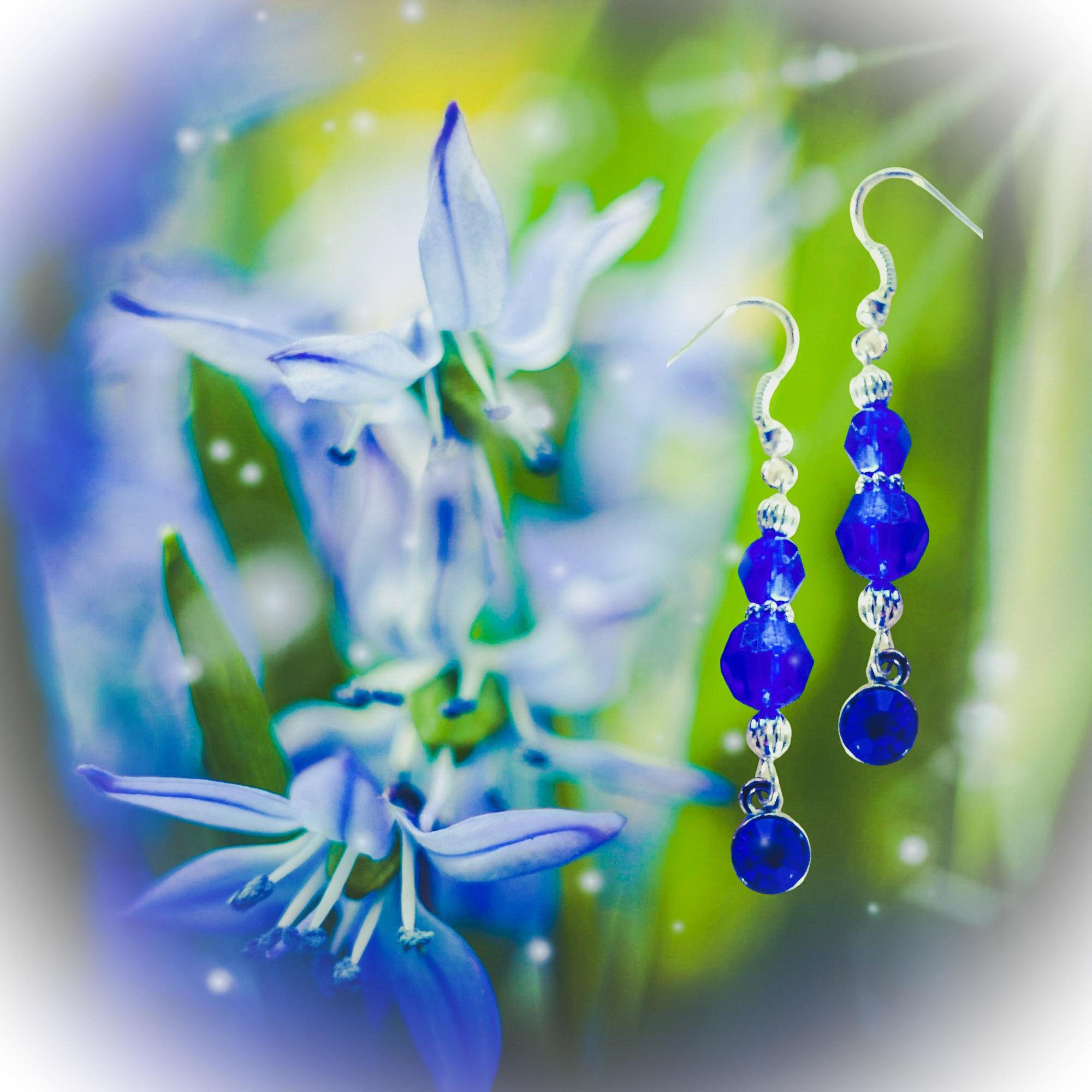 Blue Statement Earrings - Blue Crystal Earrings - Christmas Gift - Birthday Gift for her - Handmade Dangle Earrings - Thumbnail 2