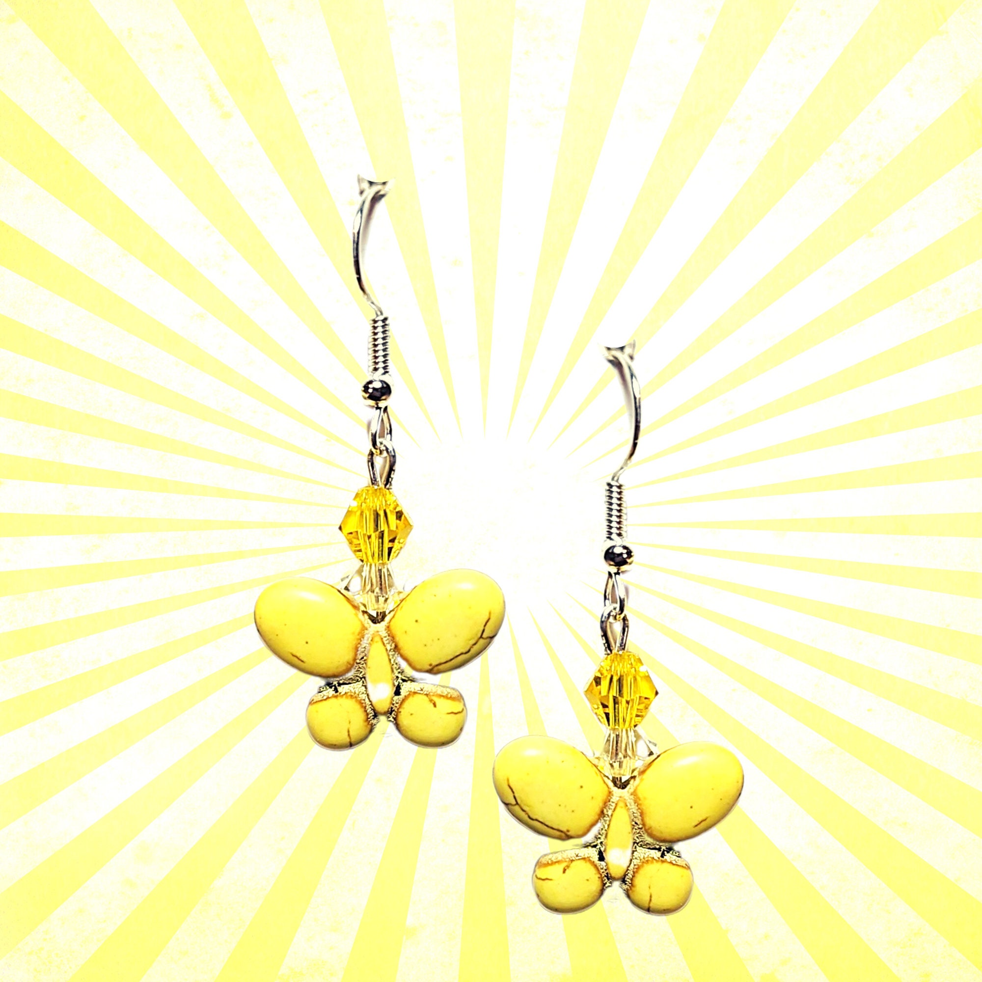 Butterfly Lovers Howlite Earrings - MANY COLORS - Colorful Butterfly Earrings-Spring Gift Earrings - Kawaii Earrings - Handmade Dangles - Thumbnail 6