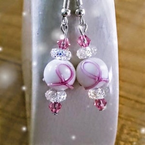 Breast Cancer Awareness Earrings - Pink Ribbon Dangle Earrings - Breast Cancer Awareness Gift - Crystal Cancer Earrings