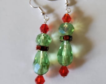 Christmas Colors Earrings - Christmas Crystal Earrings - Christmas Green Earrings - Festive Earrings -Christmas Gift Earrings -Birthday Gift