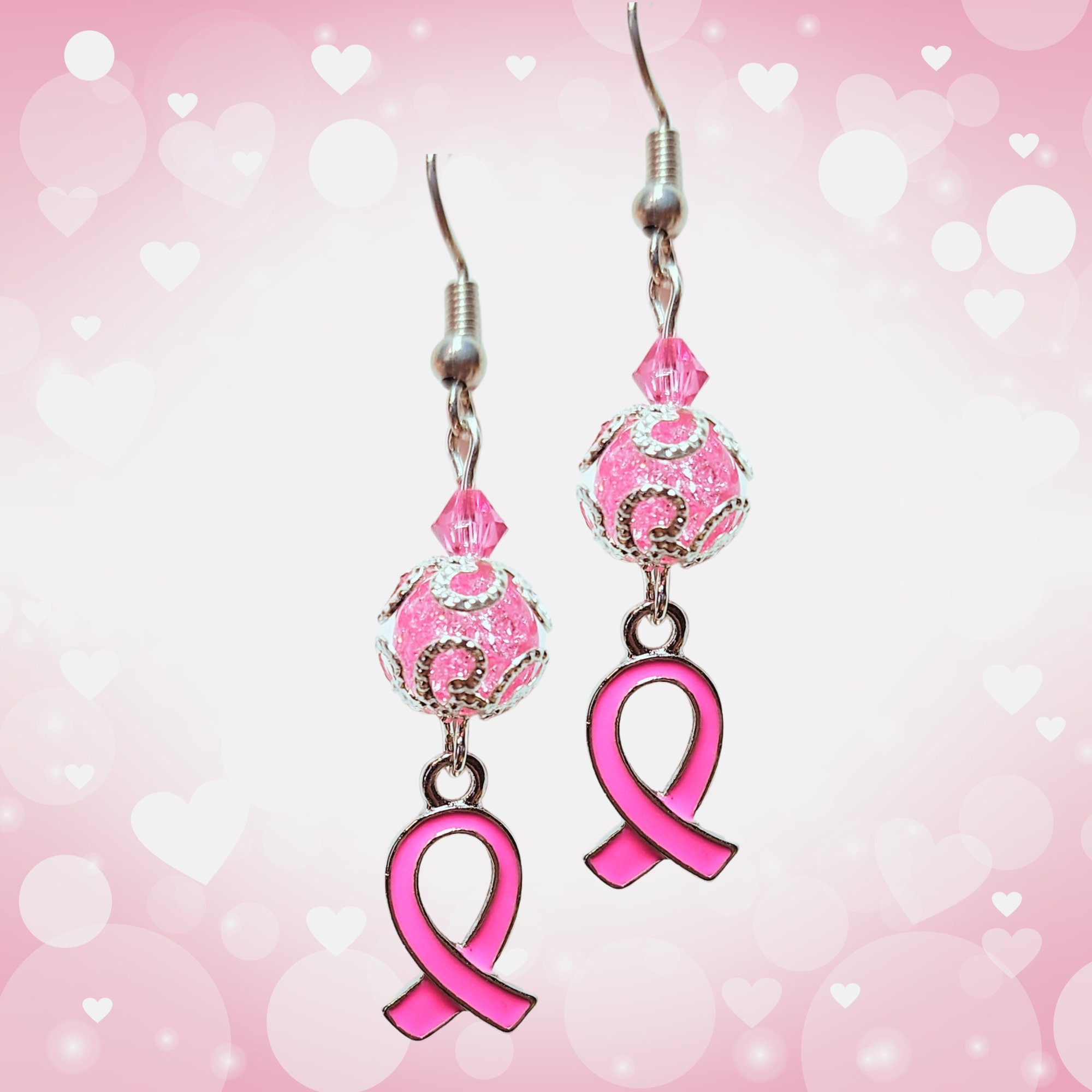 Breast Cancer Earrings - Cancer Awareness Pink Ribbon Earrings - Pink Crystal Earrings - Elegant Breast Cancer Earrings - Breast Cancer Gift